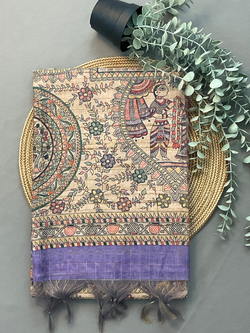 Kalamkari Hand Block Printed Handloom Silk Saree in Purple with Designer Pallu & Blouse