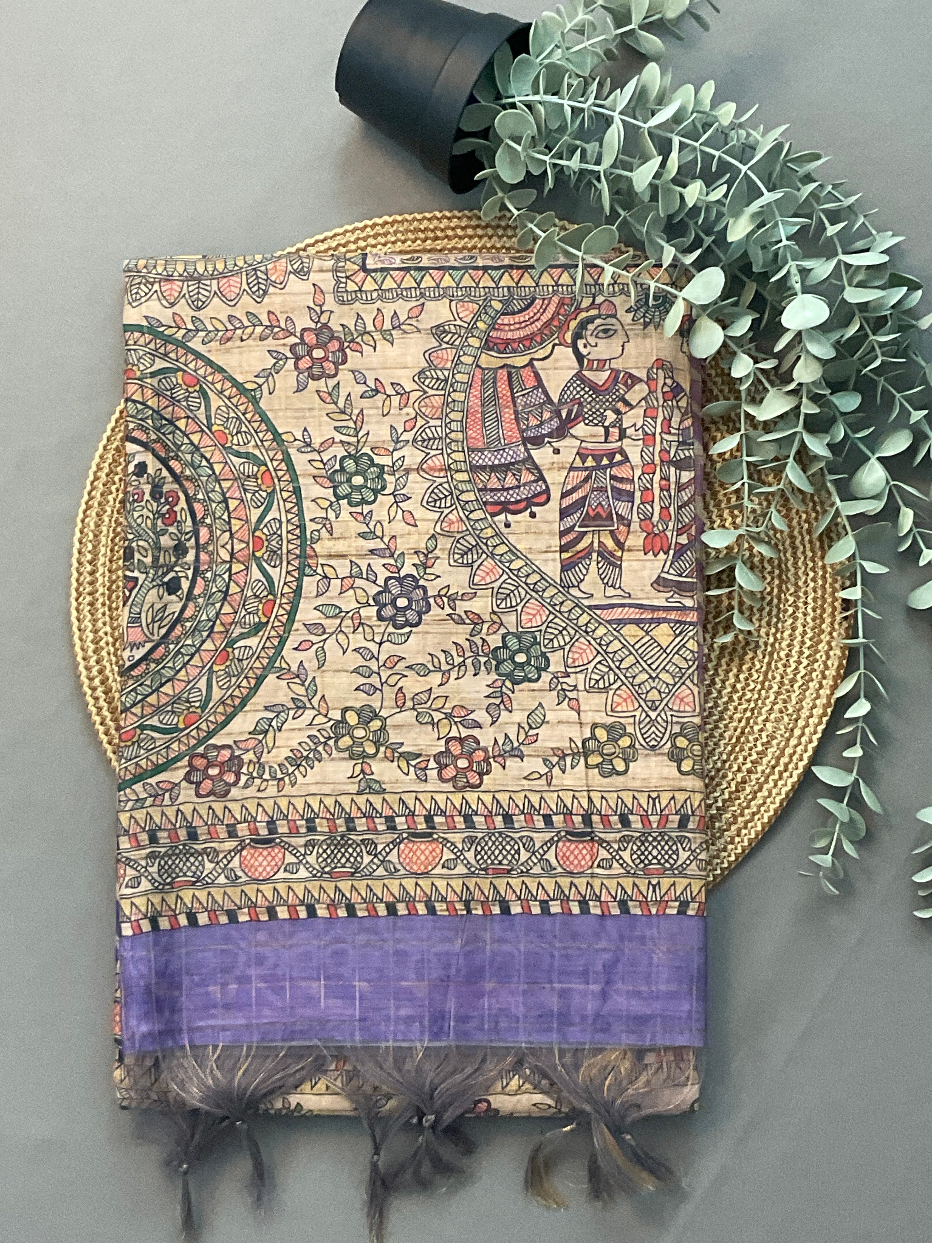 Kalamkari Hand Block Printed Handloom Silk Saree in Purple with Designer Pallu & Blouse