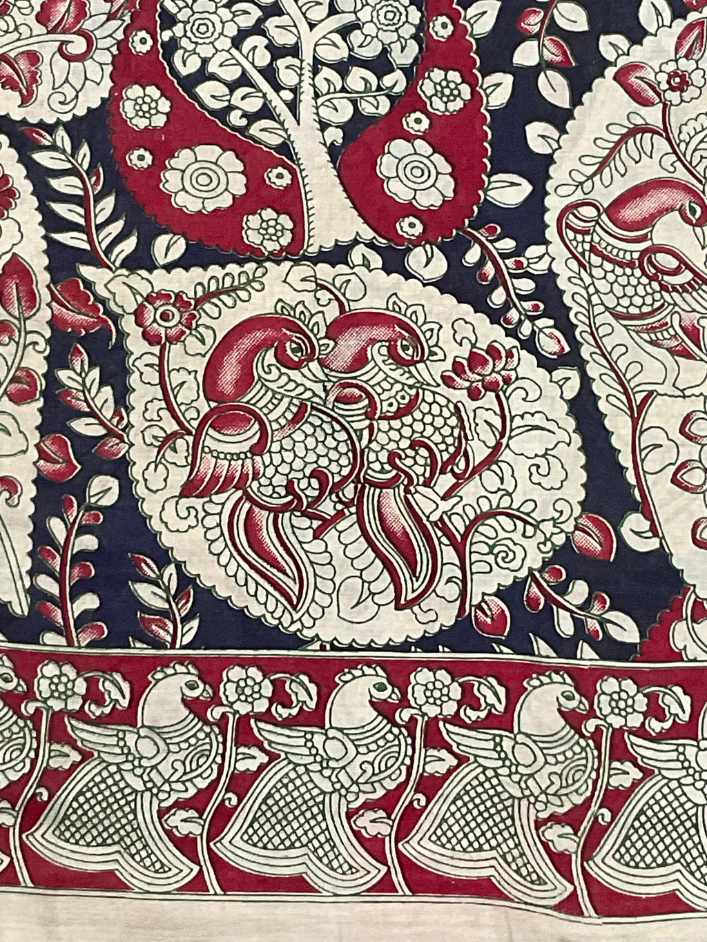 Kalamkari Hand Block Print Mul Cotton Saree – Navy Blue | With Blouse Piece