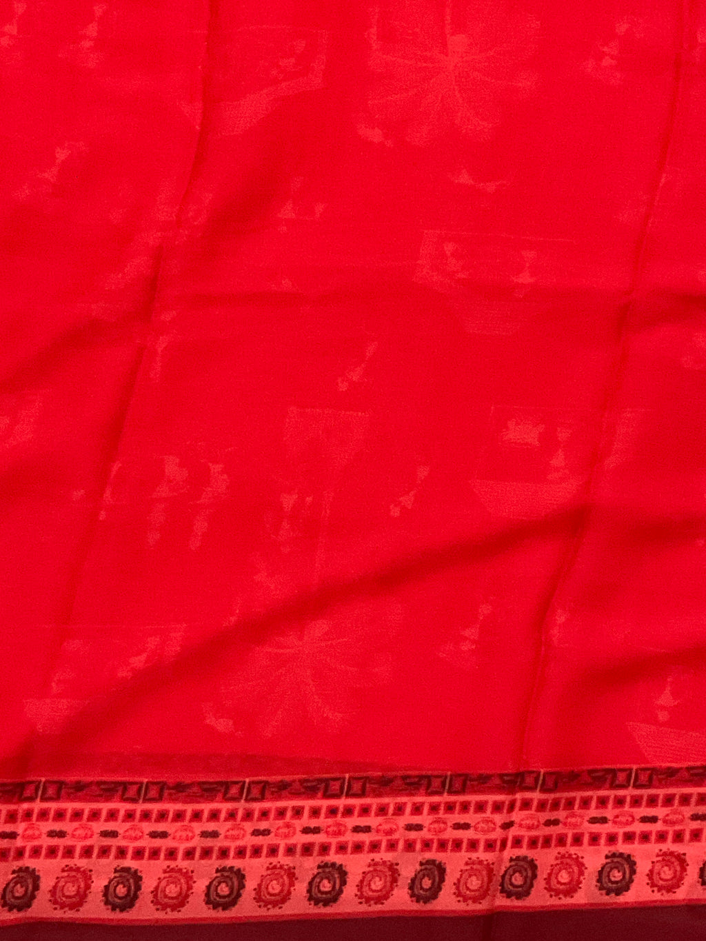 Kalamkari Vareli Printed Flowing Georgette Saree with Printed Border, Designer Pallu & Blouse – Red