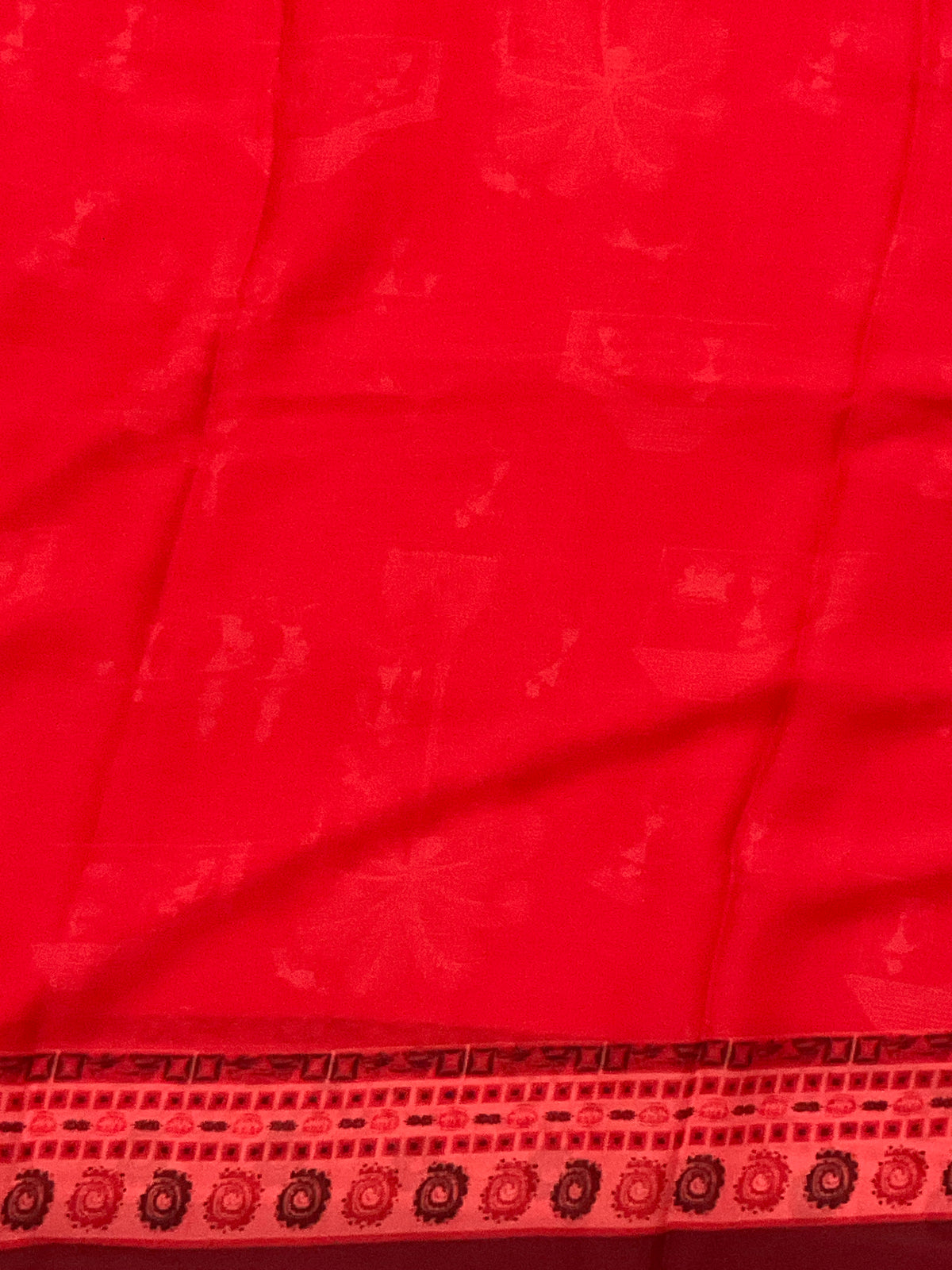 Kalamkari Vareli Printed Flowing Georgette Saree with Printed Border, Designer Pallu & Blouse – Red