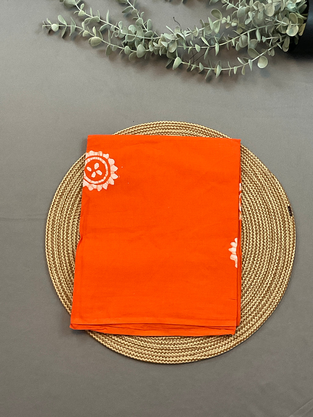 Orange Hand Batik Print Cotton Dress Material – Unstitched 3-Piece Suit