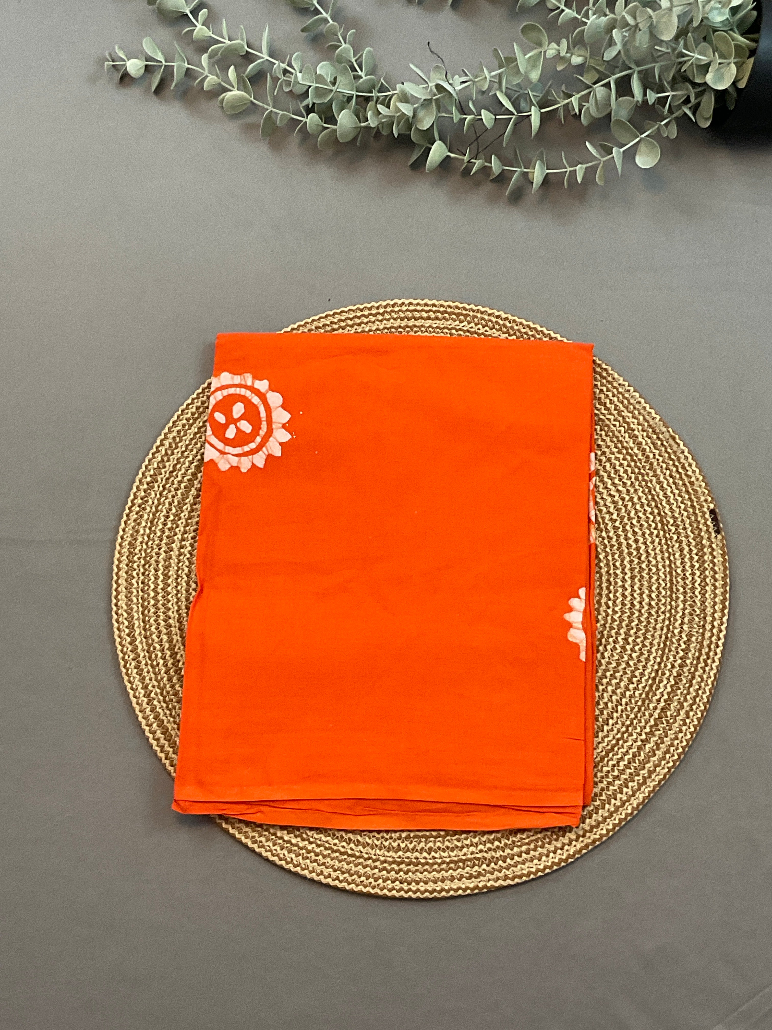 Orange Hand Batik Print Cotton Dress Material – Unstitched 3-Piece Suit
