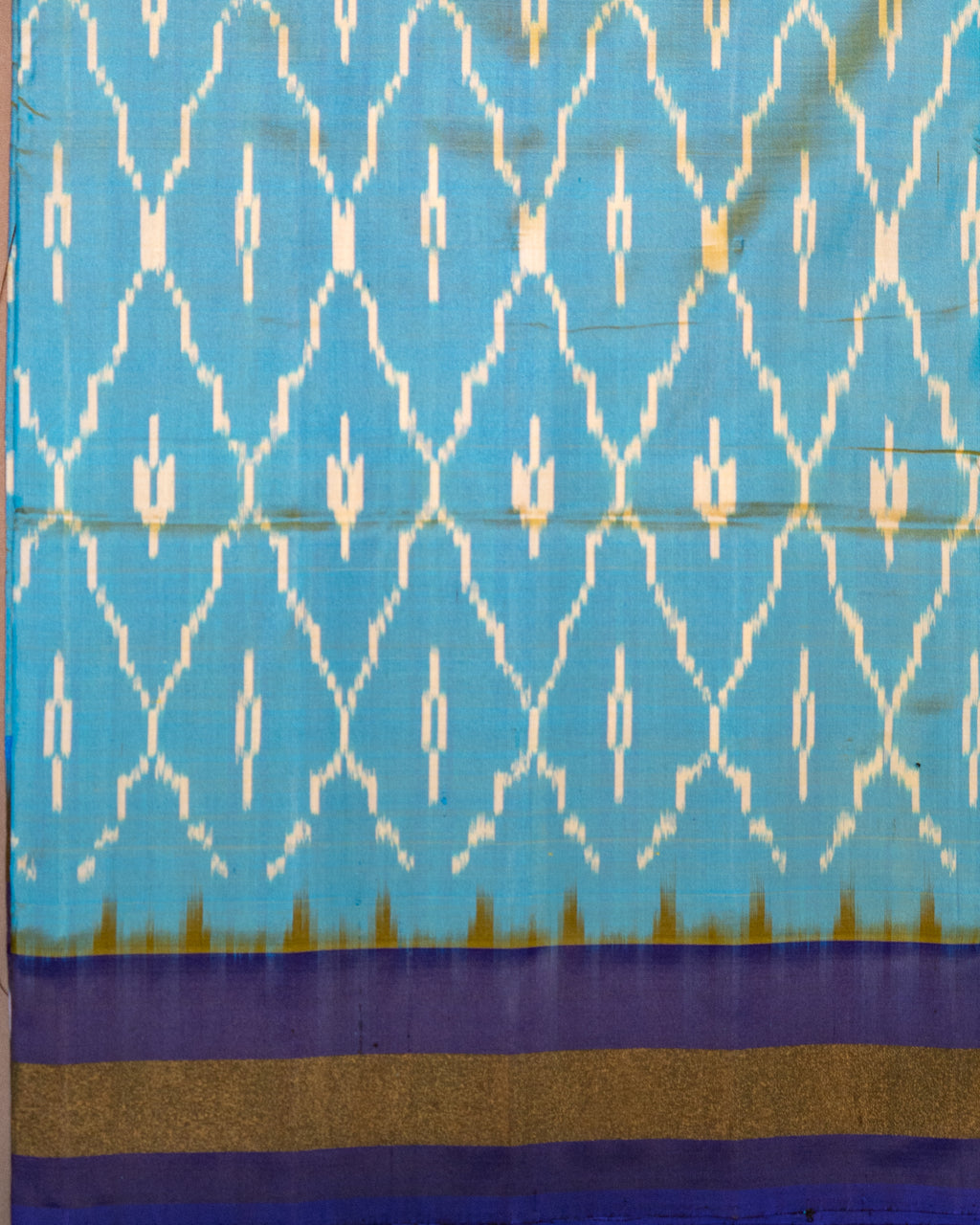 Sky Blue Pochampally Double Ikat Pure Silk Saree — Royal Blue Ikat Border & Pallu, Red Zari Blouse