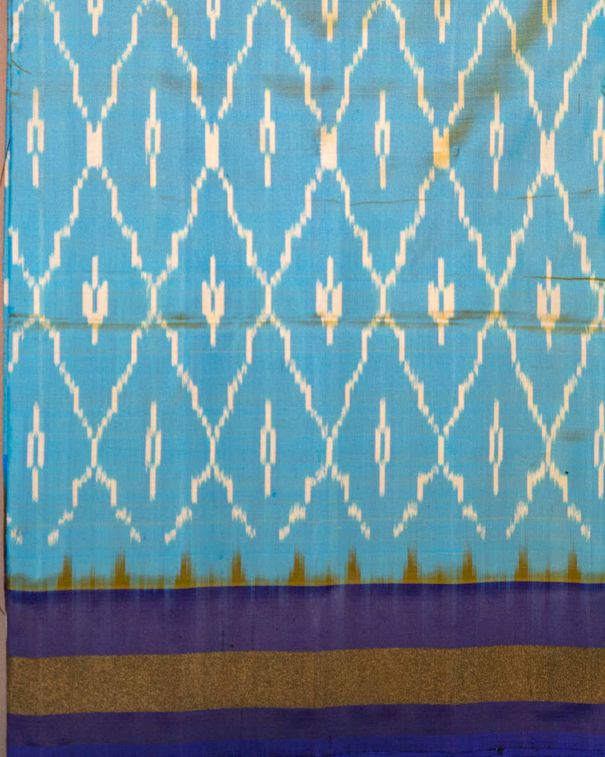 Sky Blue Pochampally Double Ikat Pure Silk Saree — Royal Blue Ikat Border & Pallu, Red Zari Blouse