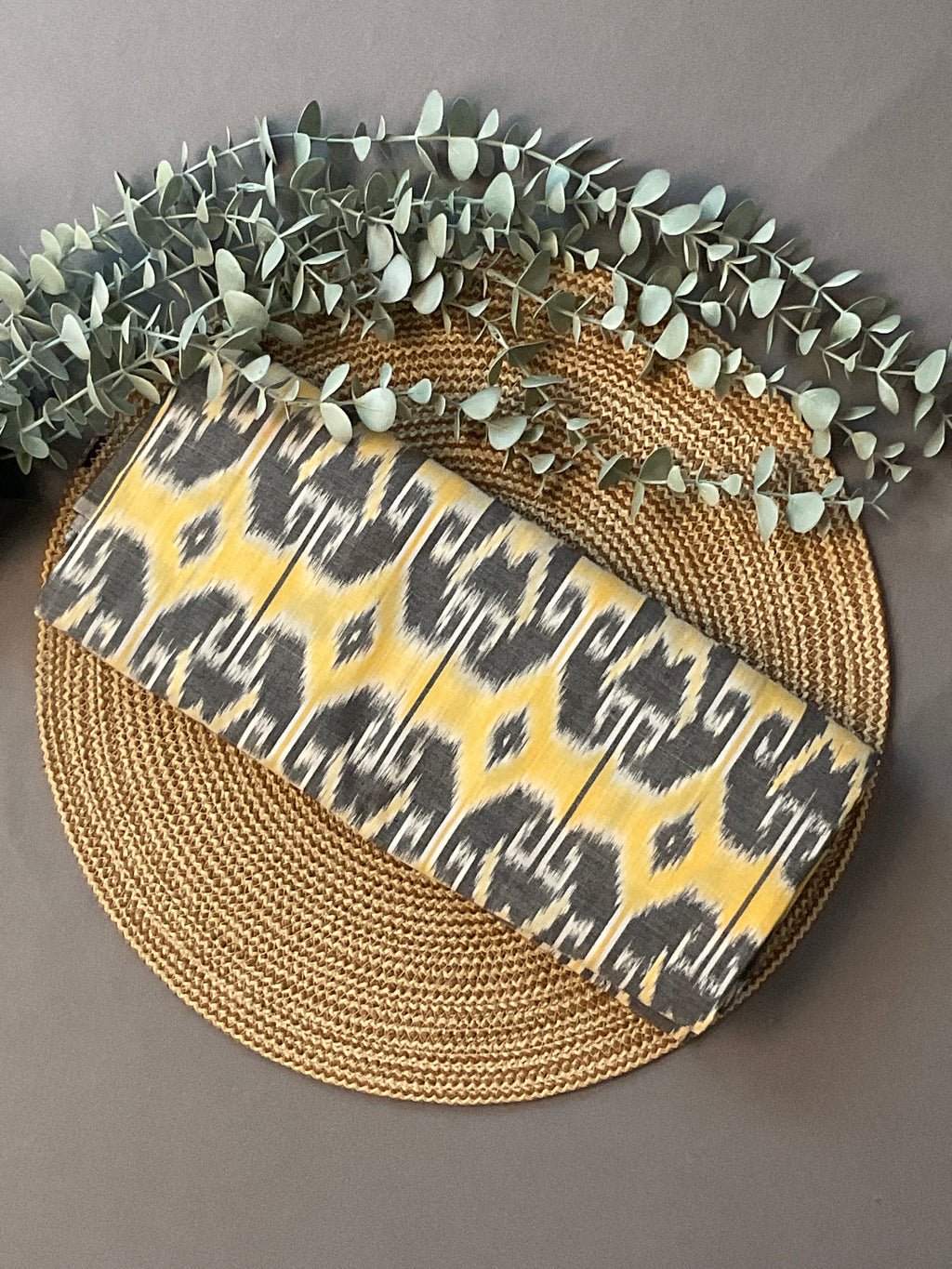 Light Yellow & Grey Pochampally Ikat Handloom Cotton Saree with Contrast Pallu – Without Blouse