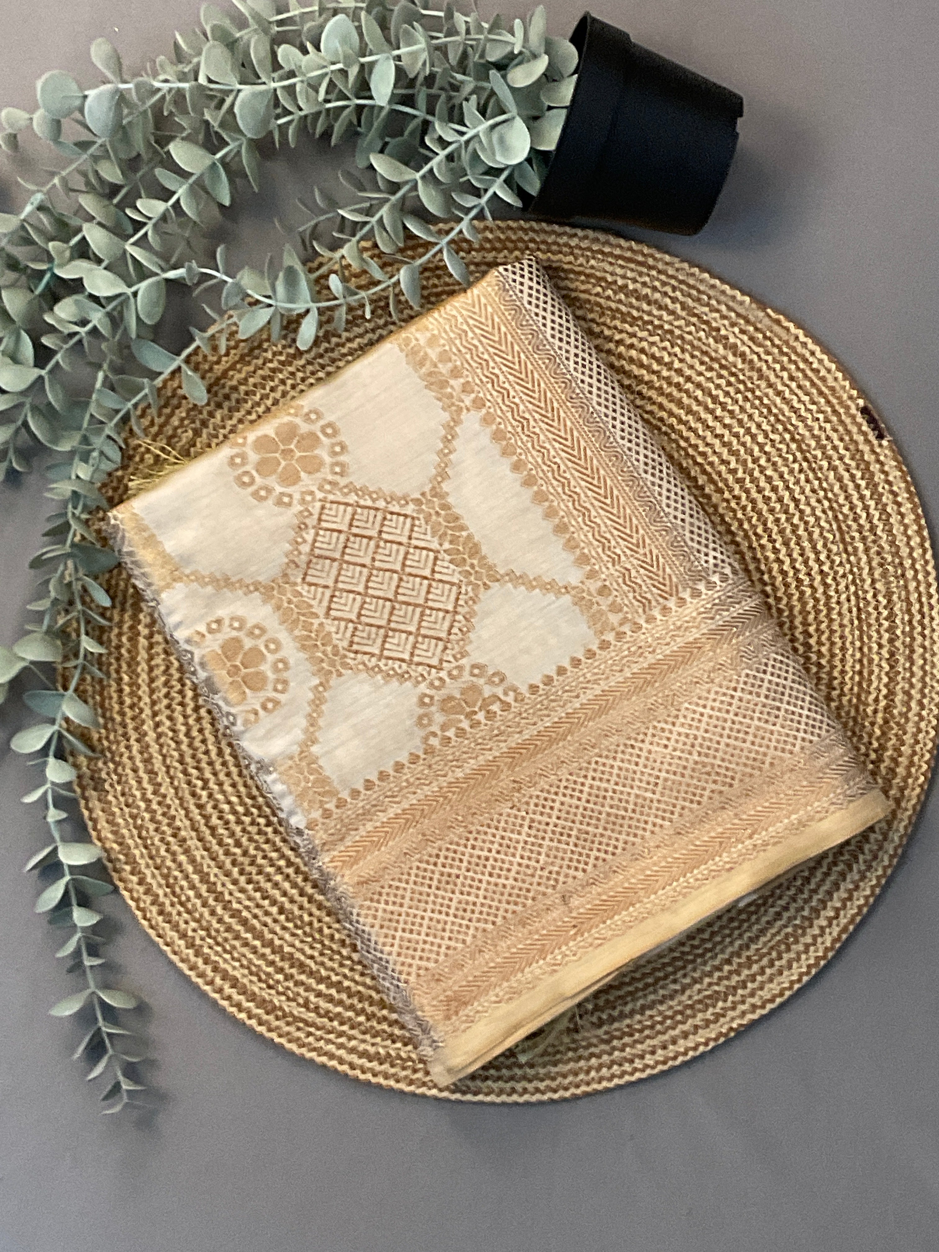South Indian White & Gold Designer Cotton Silk Saree with Zari Pallu & Blouse for Onam