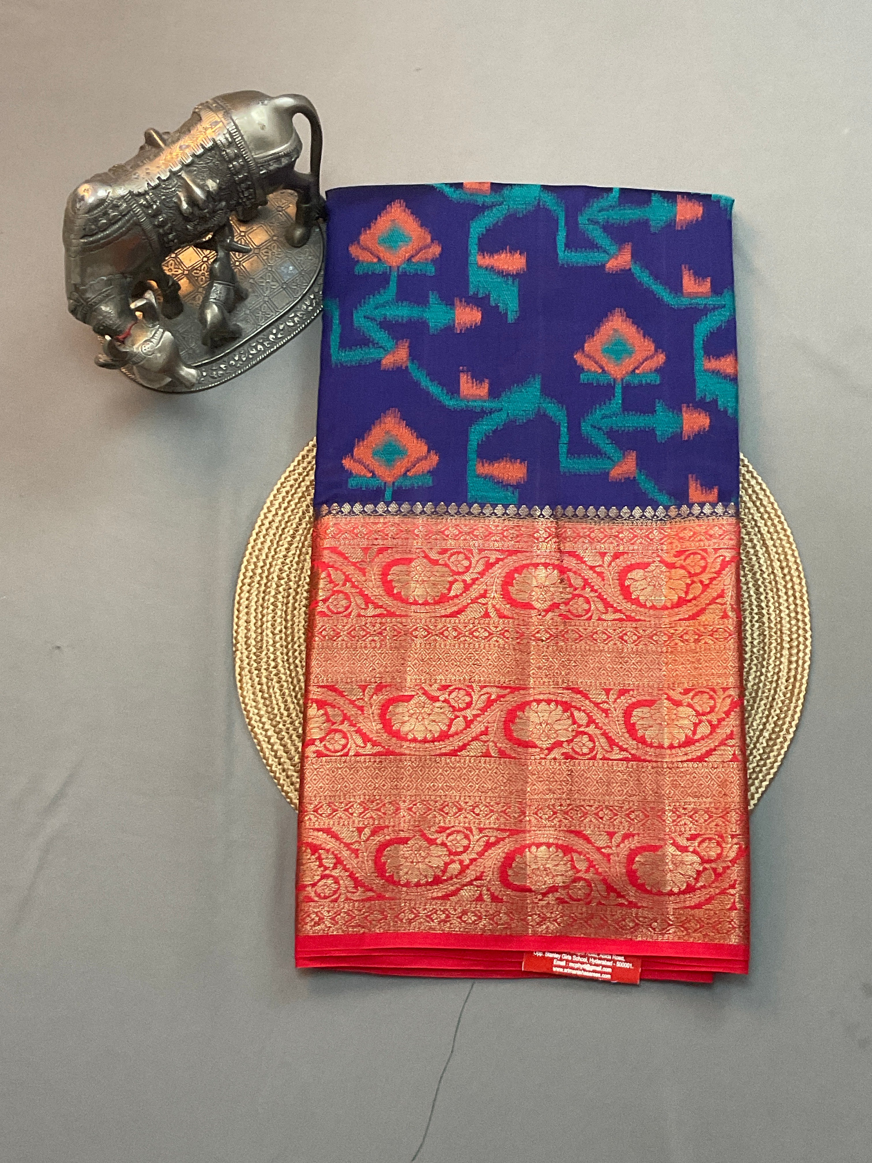 Blue & Red Pochampally Soft Silk Saree