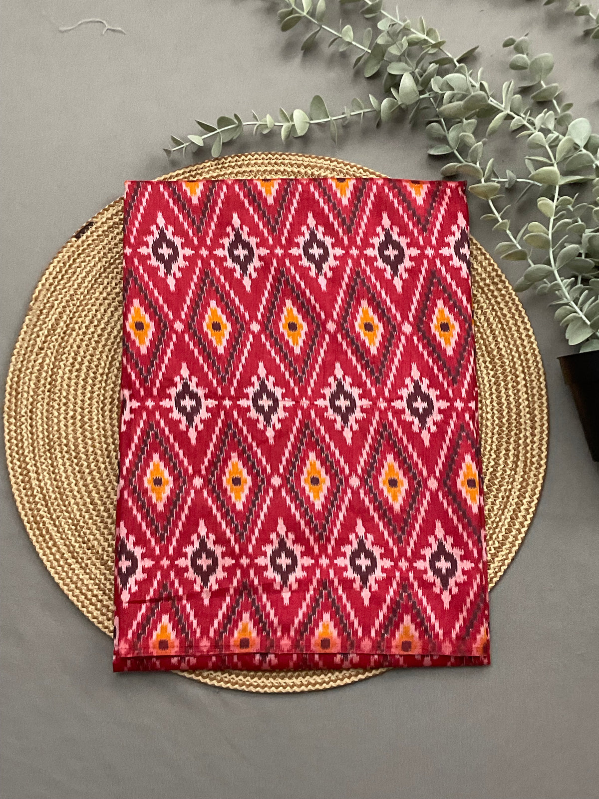 Multicolour patola print soft silk top fabric close up