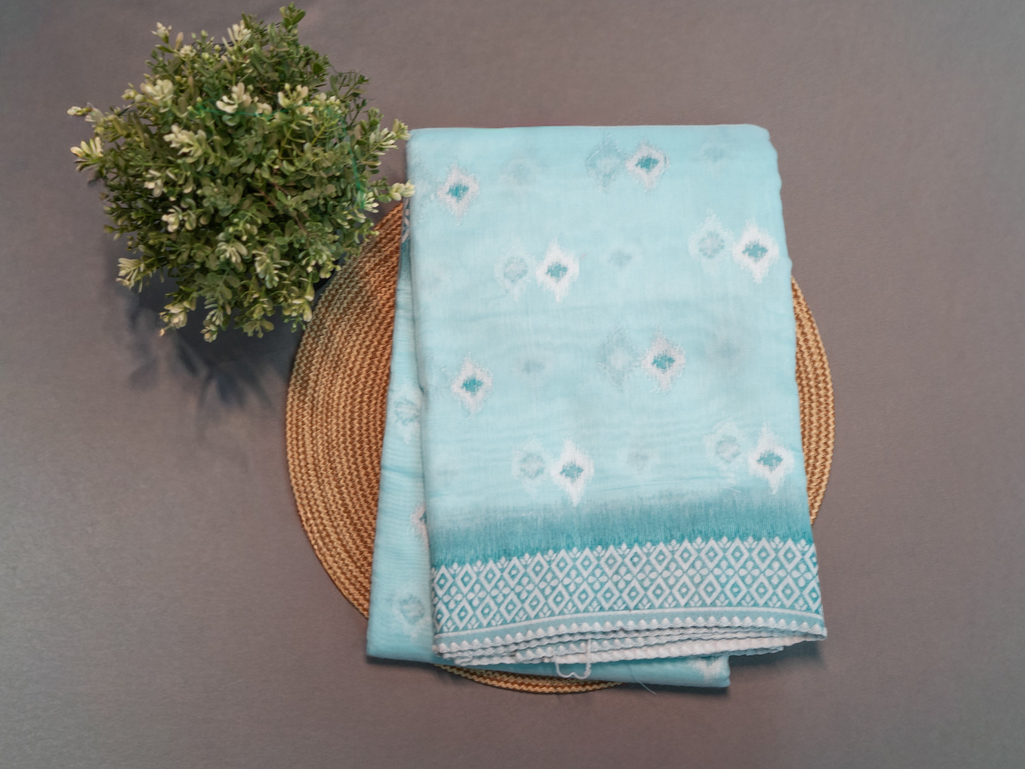 Sky Blue Pochampally Cotton Saree