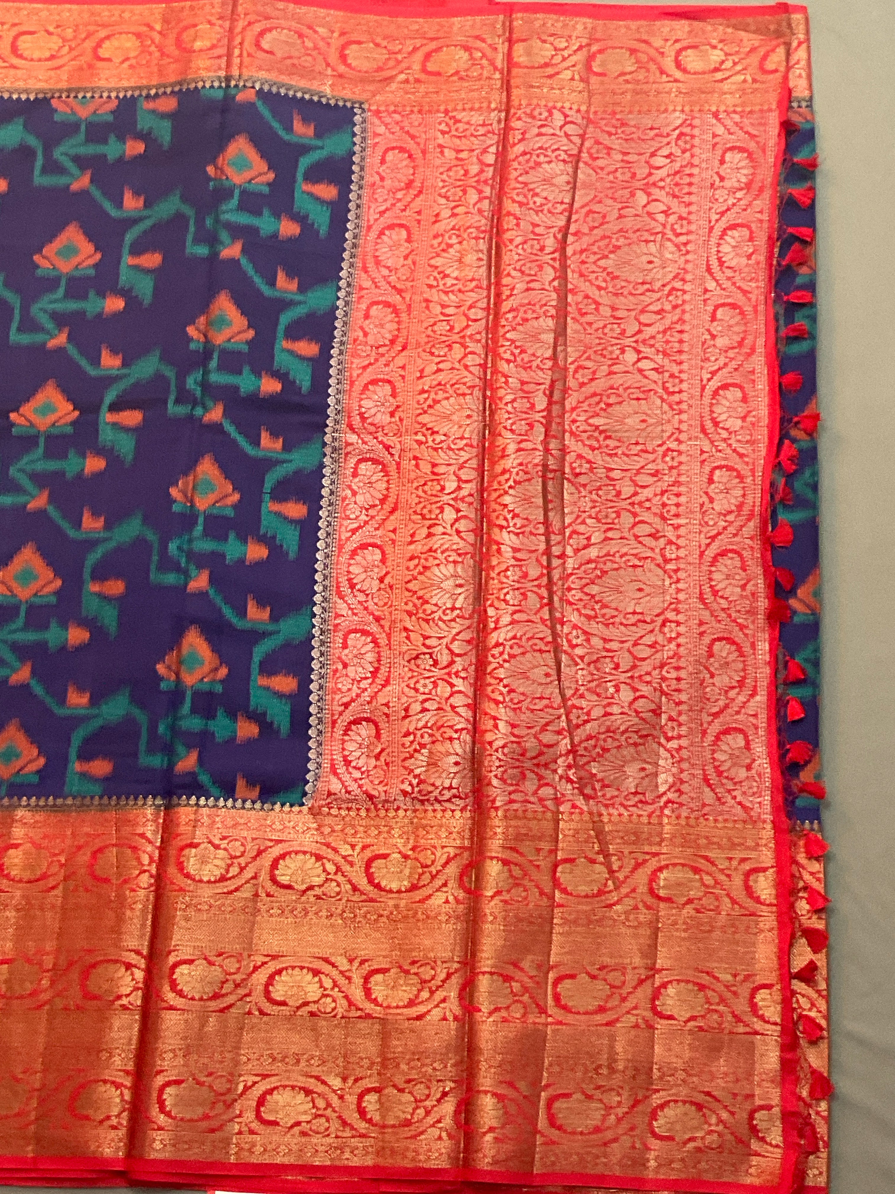 Blue & Red Pochampally Soft Silk Saree