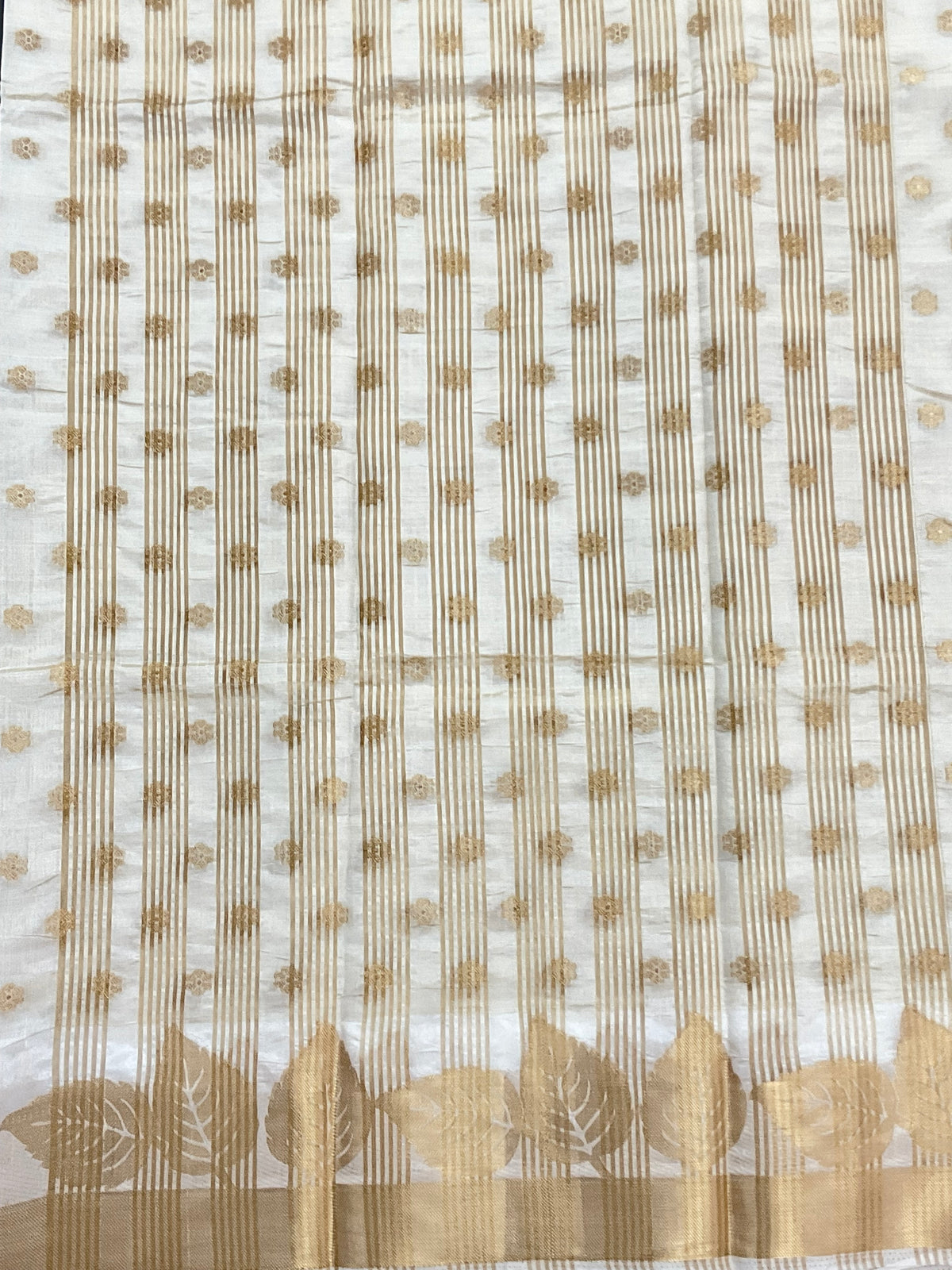 White and gold zari butti silk saree design 1