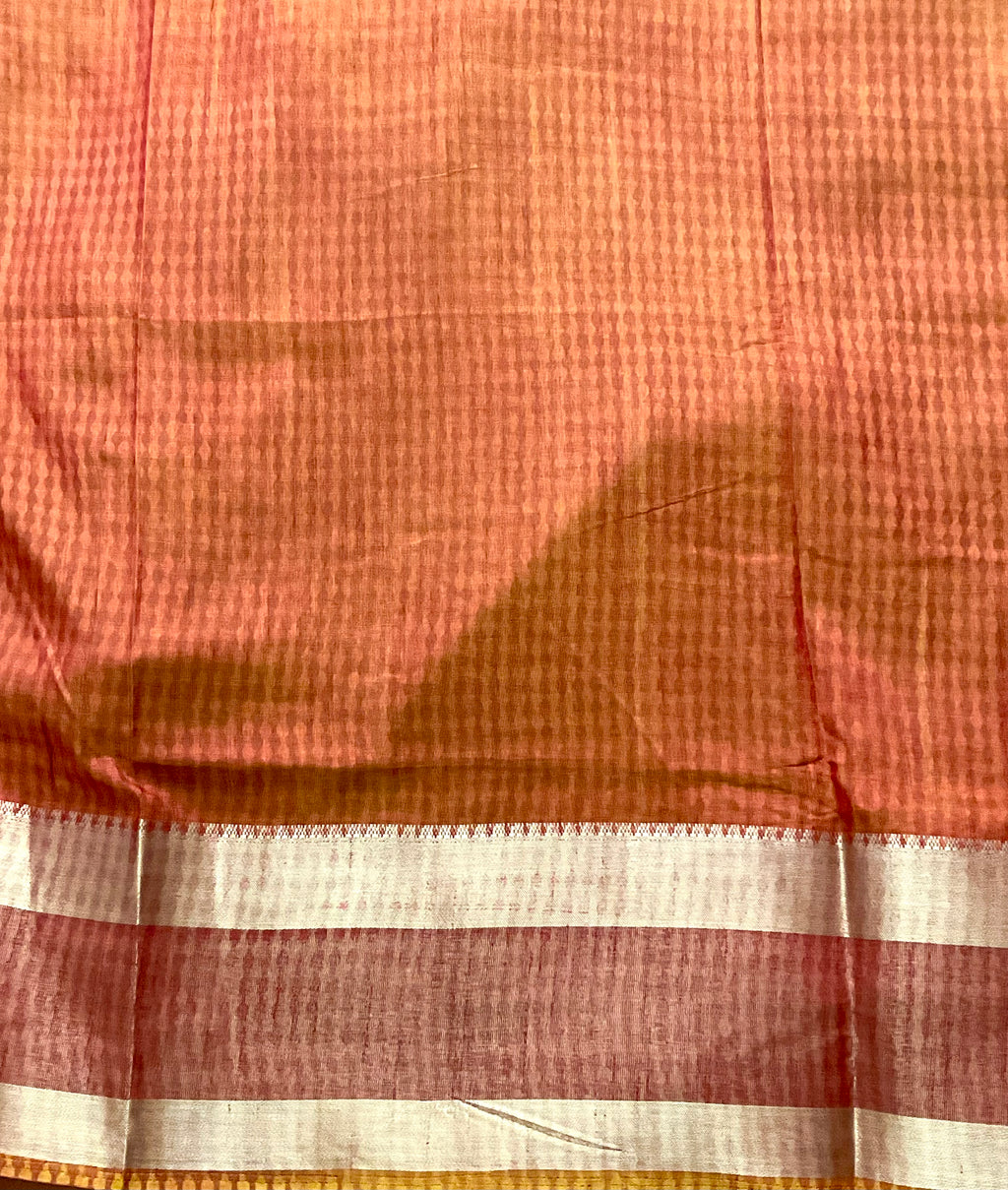 Pochampally Cotton Silk Ikkat Patola Print Saree in Green with Tangy Red Designer Pallu
