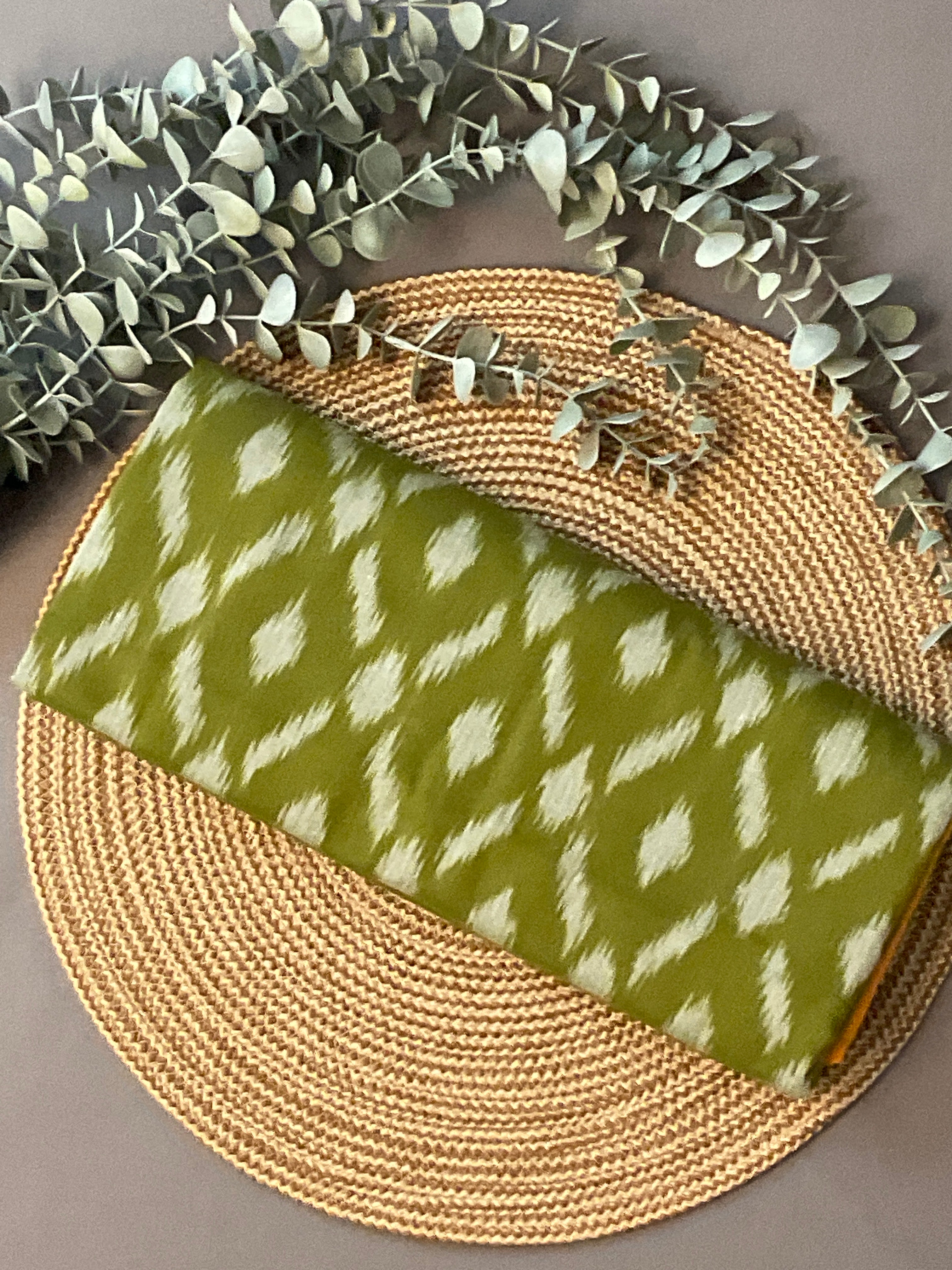 Green & Yellow Pochampally Ikat Handloom Cotton Saree with Contrast Pallu – Without Blouse