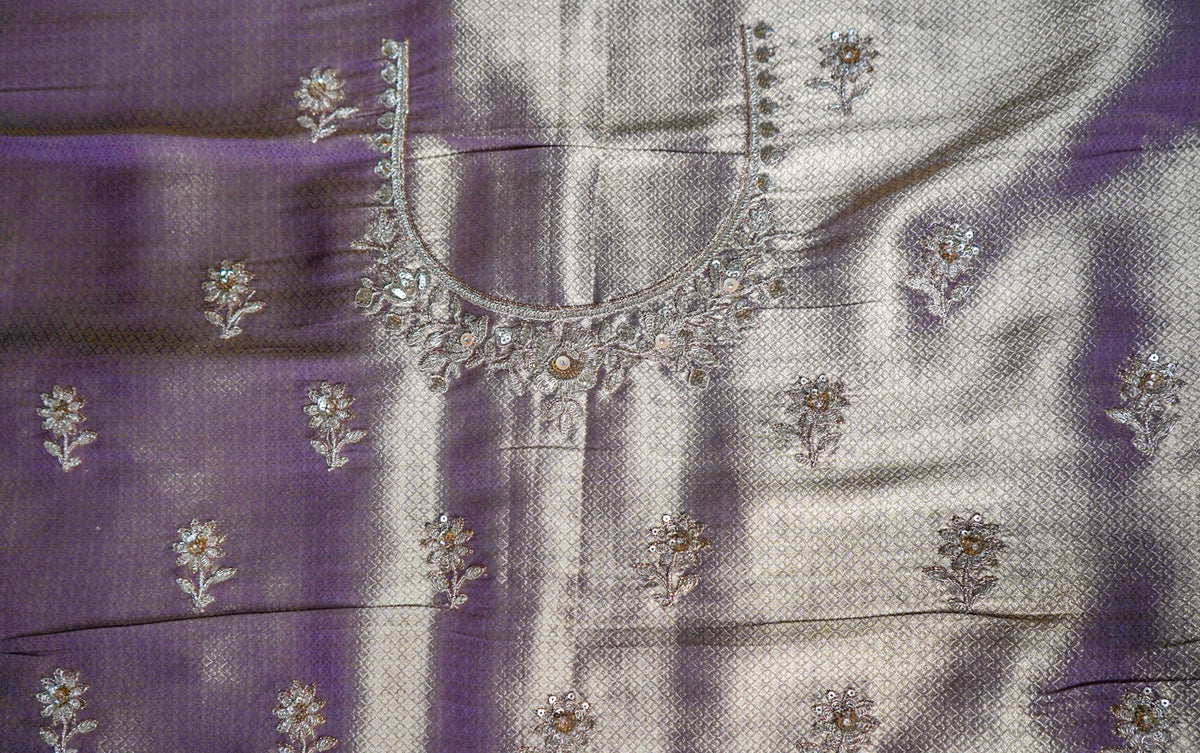 Lavender & Gold Pure Silk Saree – Heavy Embroidery Designer Saree with Blouse