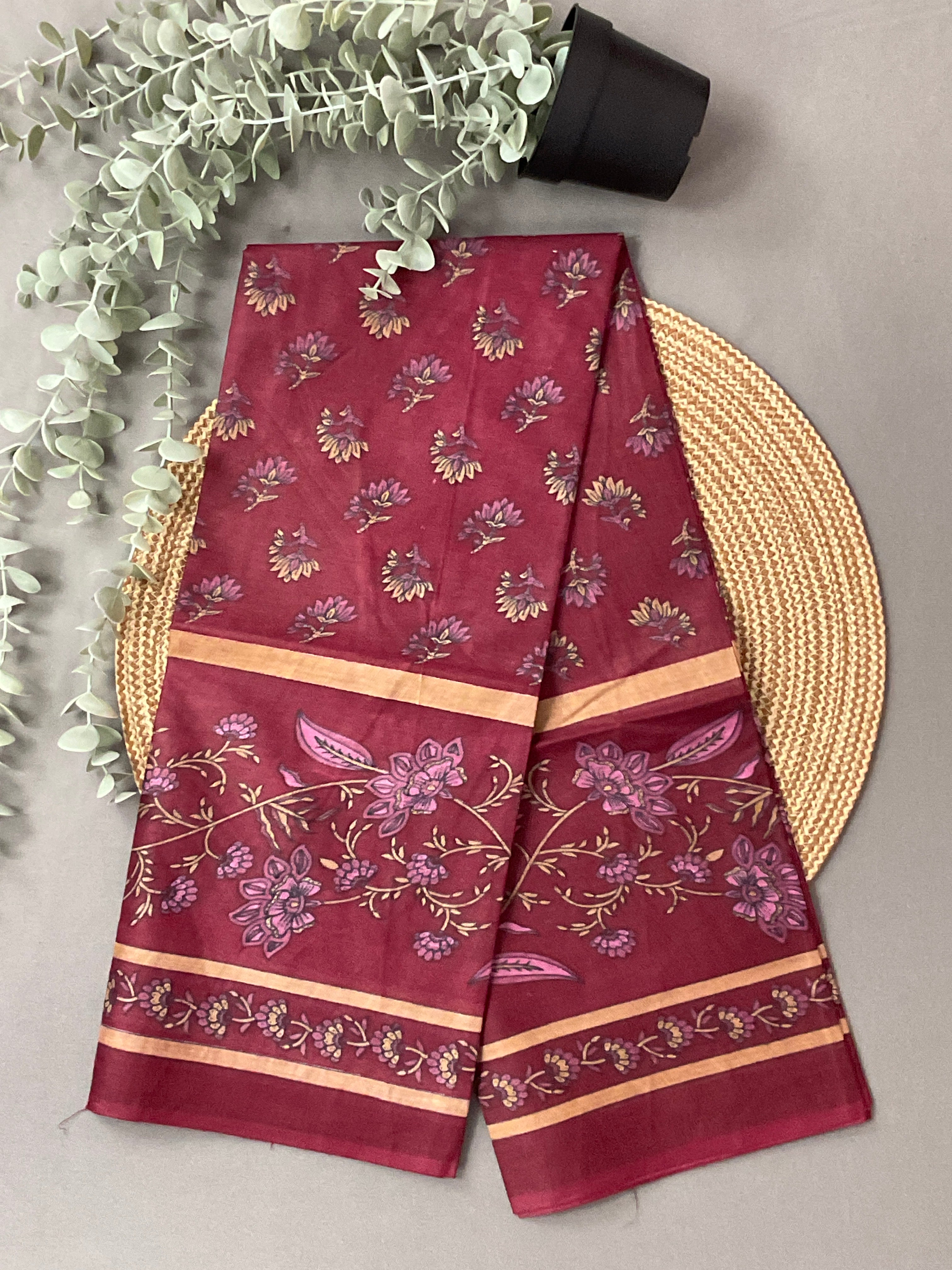 Maroon Red Block Print Cotton Dress Material