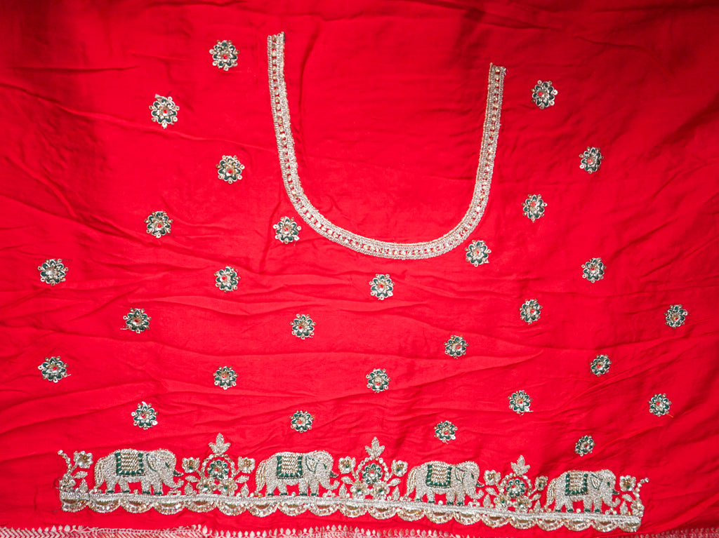 Red Bridal Pure Silk Saree – Bandhani Zari Weave with Heavy Elephant Embroidery & Designer Blouse