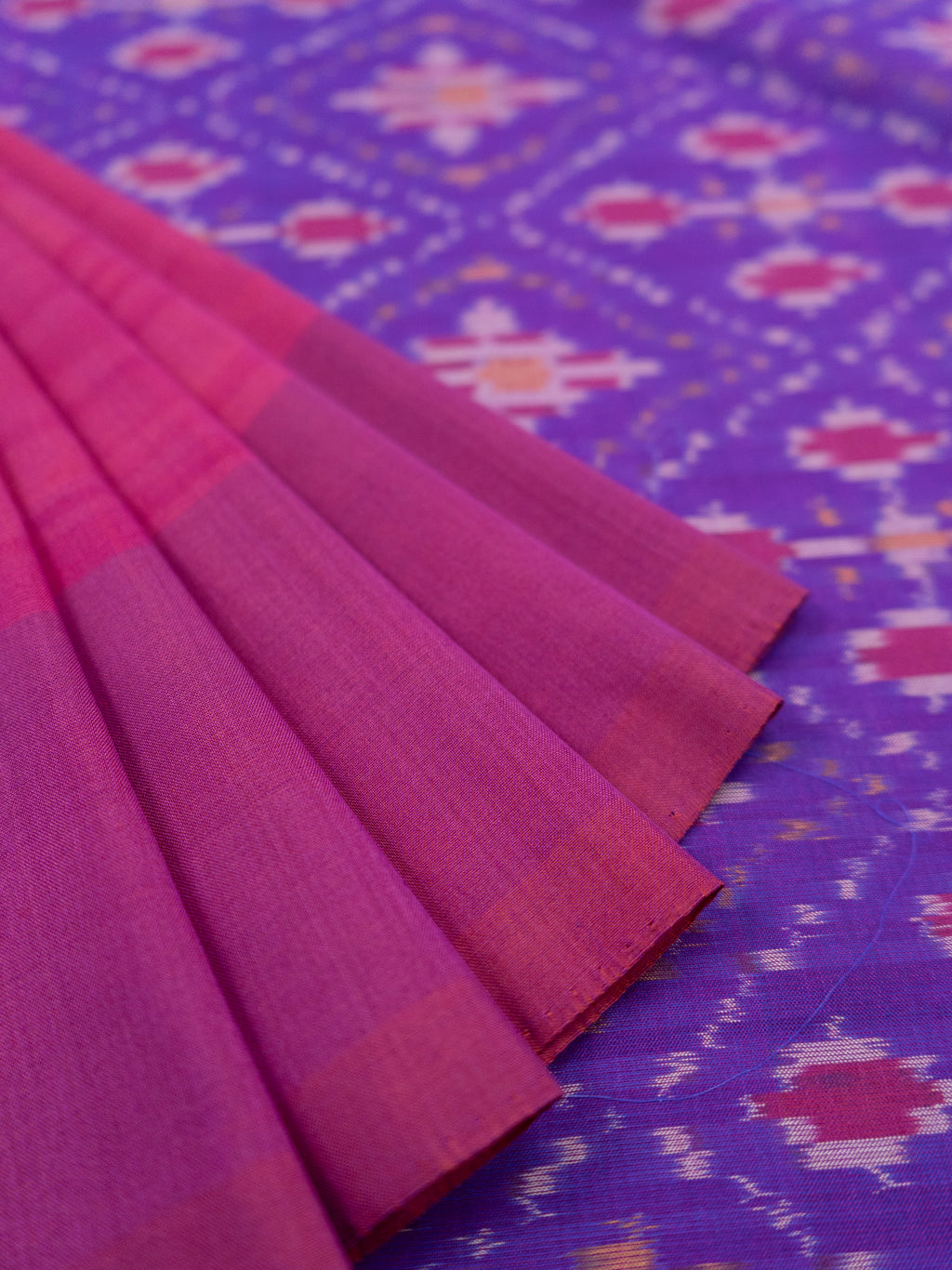 Pure Pochampally Cotton Silk Saree in Purple with Pink Ikat Pallu