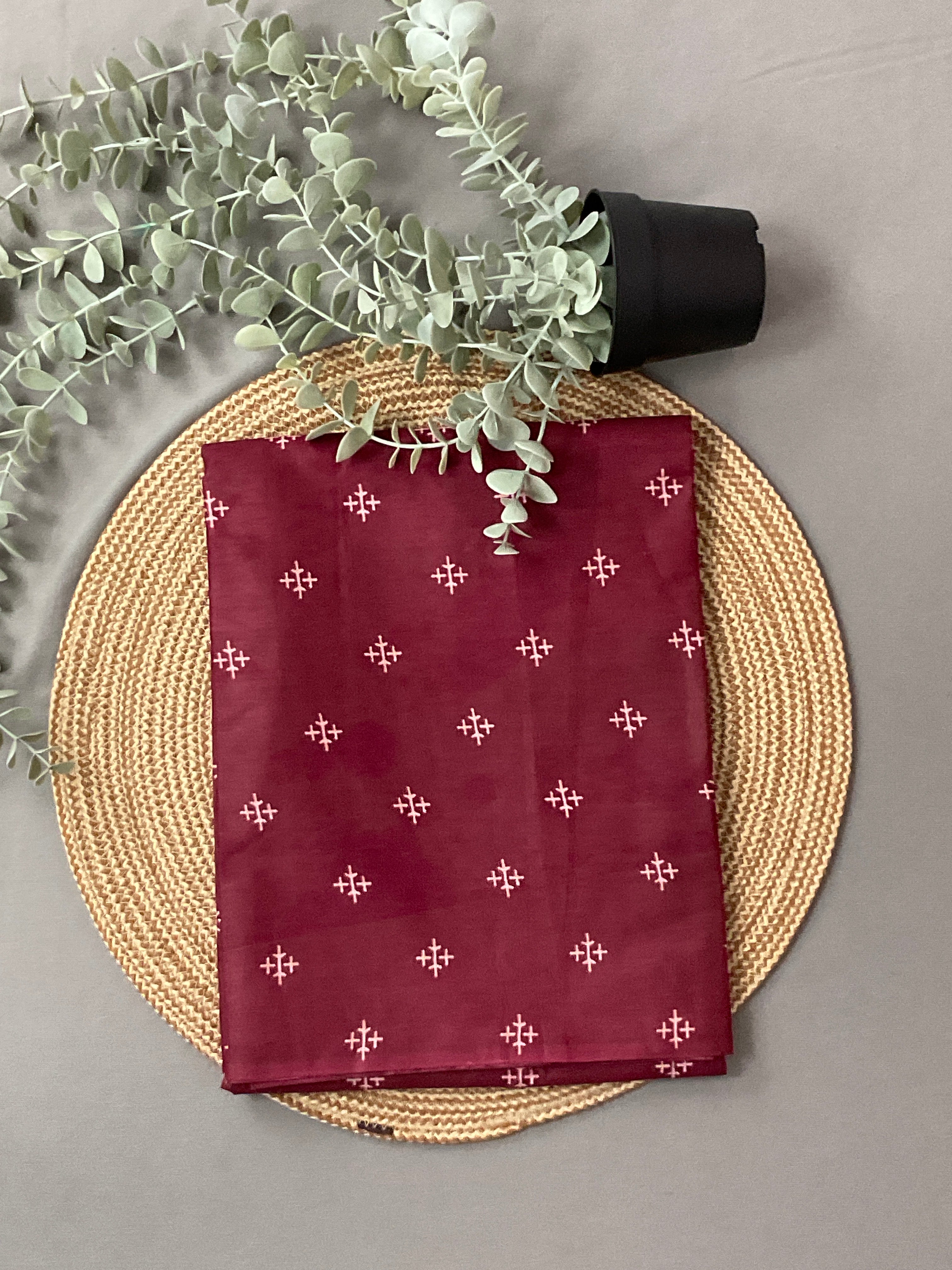 Wine Maroon Block Print Cotton Dress Material