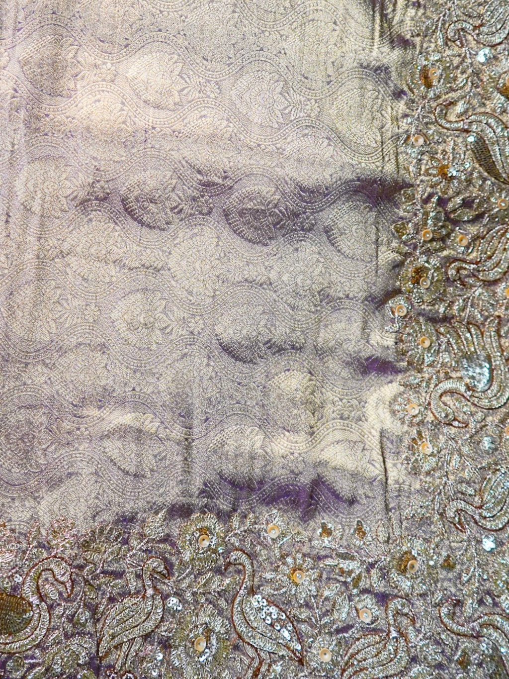 Lavender & Gold Pure Silk Saree – Heavy Embroidery Designer Saree with Blouse