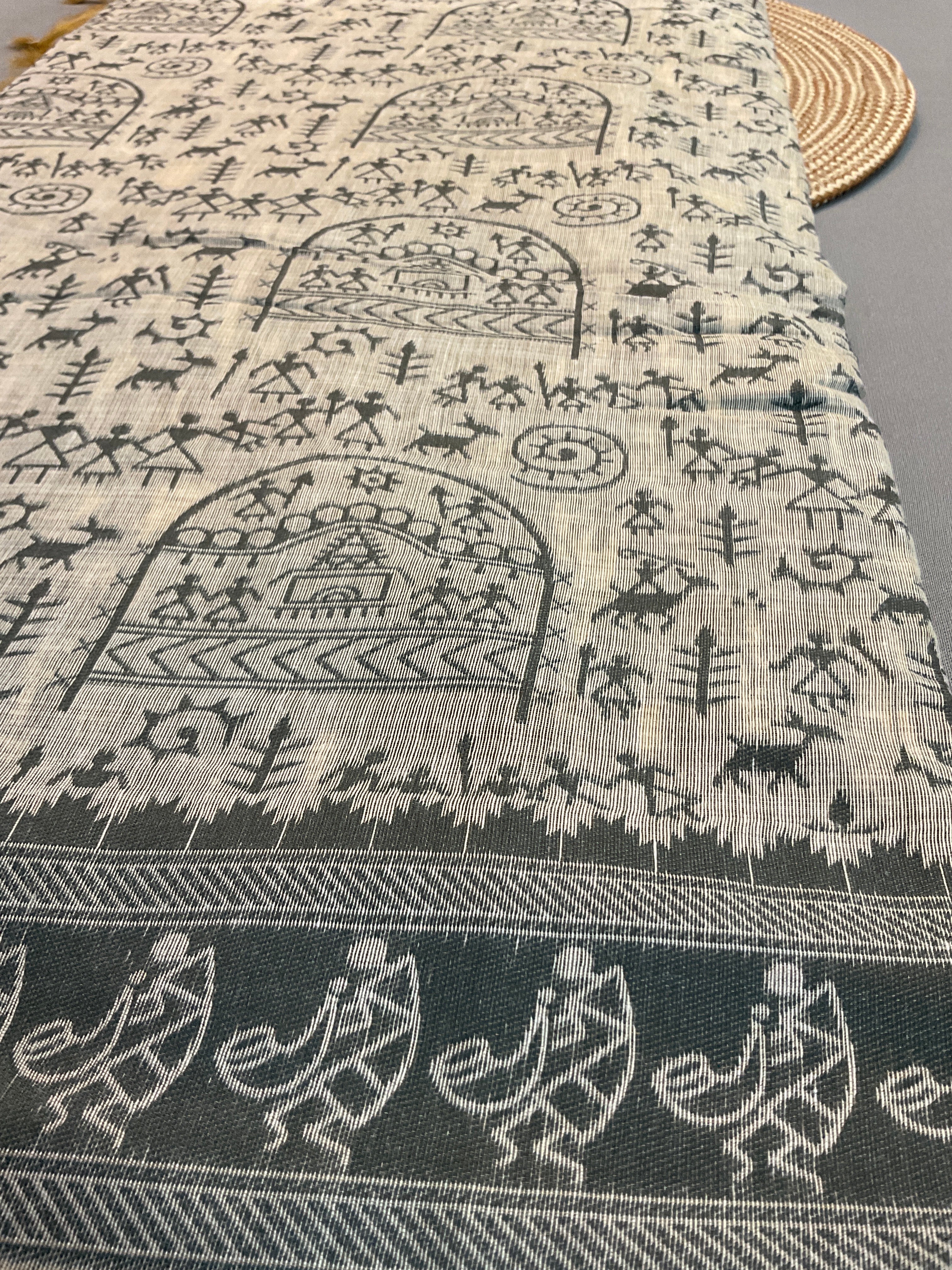 Grey Kalamkari Cotton-Linen Saree