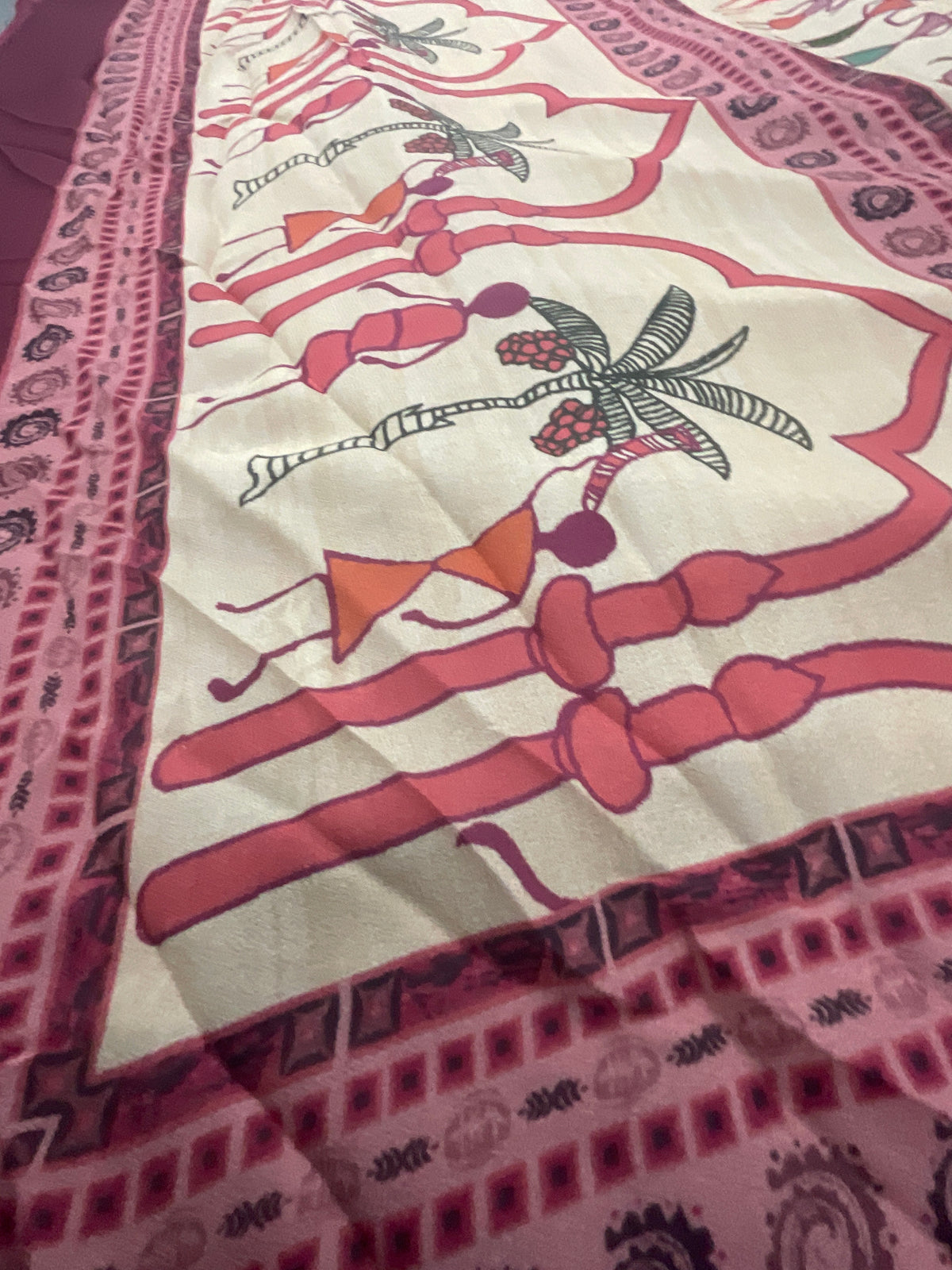 Kalamkari Vareli Printed Flowing Georgette Saree with Printed Border, Designer Pallu & Blouse – Pink