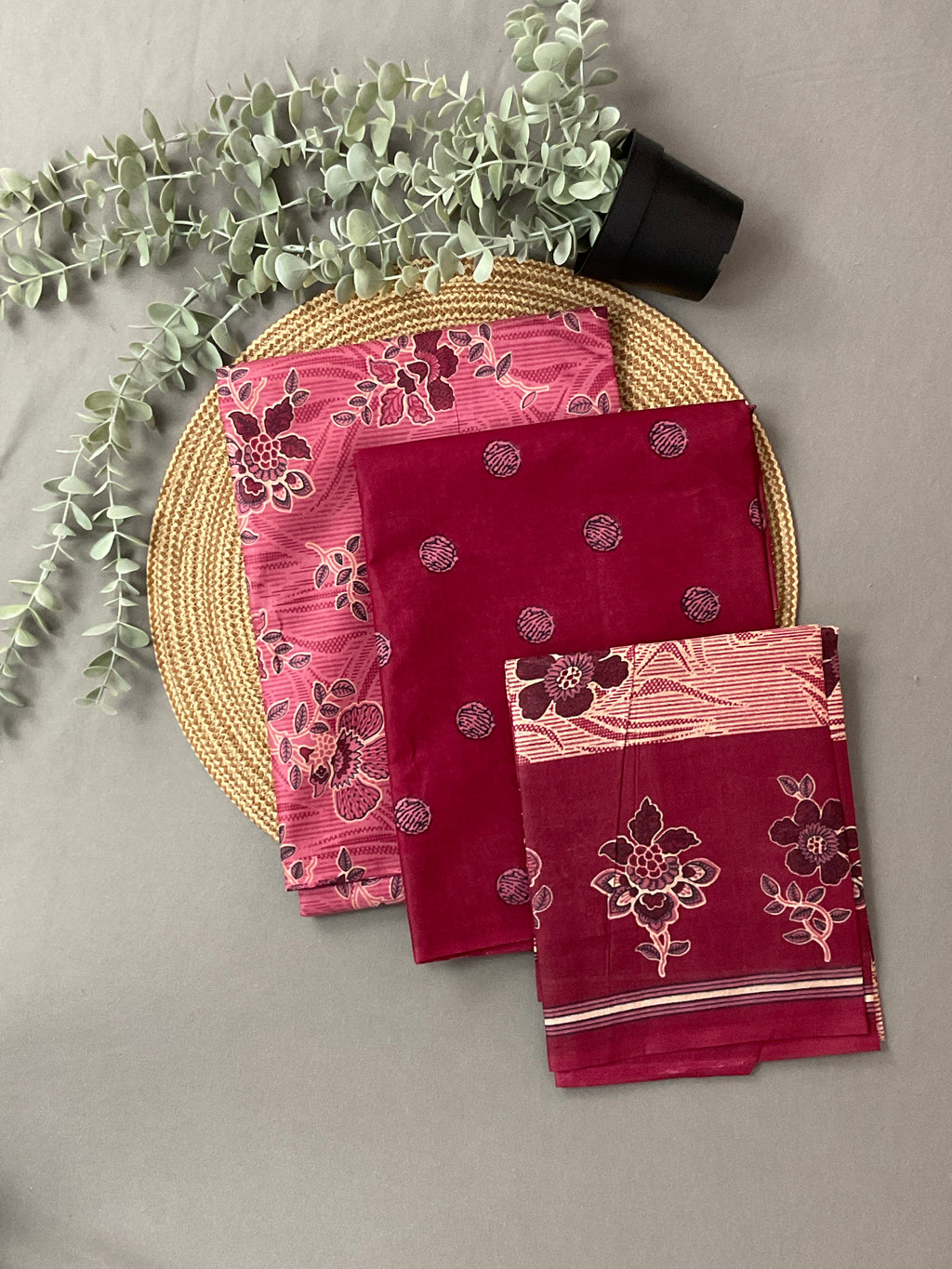 Dusty Pink Block Print Cotton Dress Material