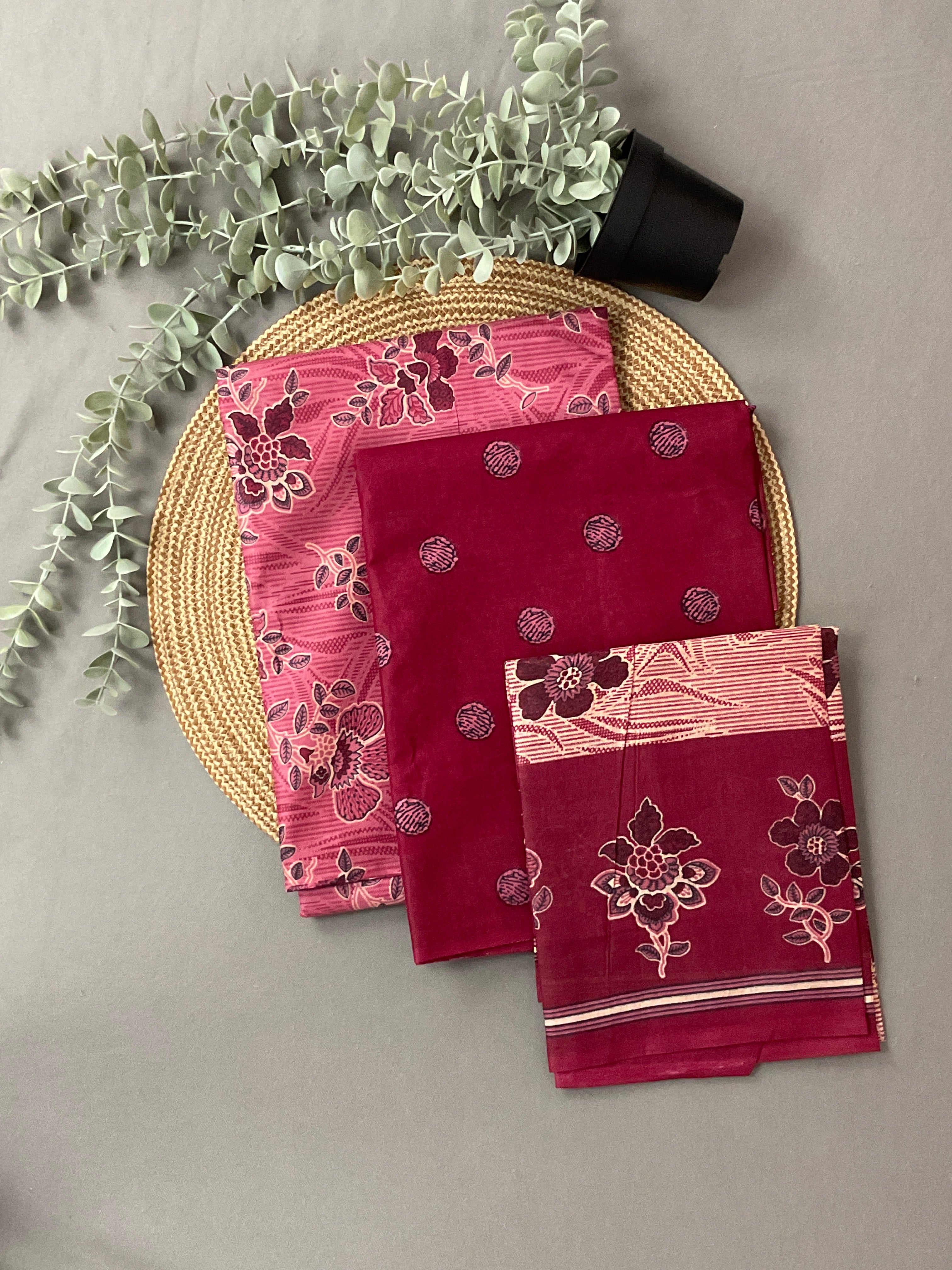 Dusty Pink Block Print Cotton Dress Material