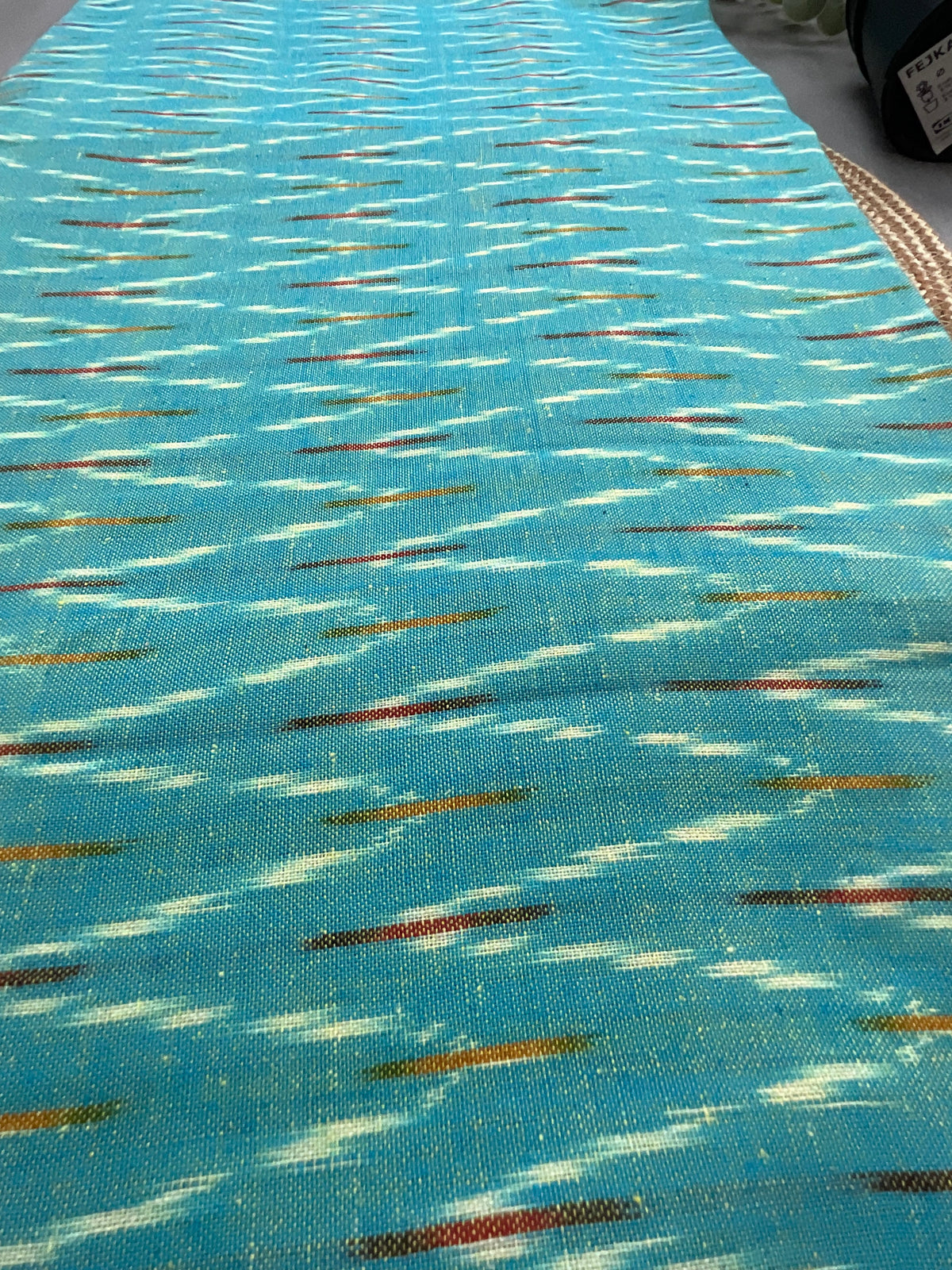Sky blue Pochampally ikkat weave close up