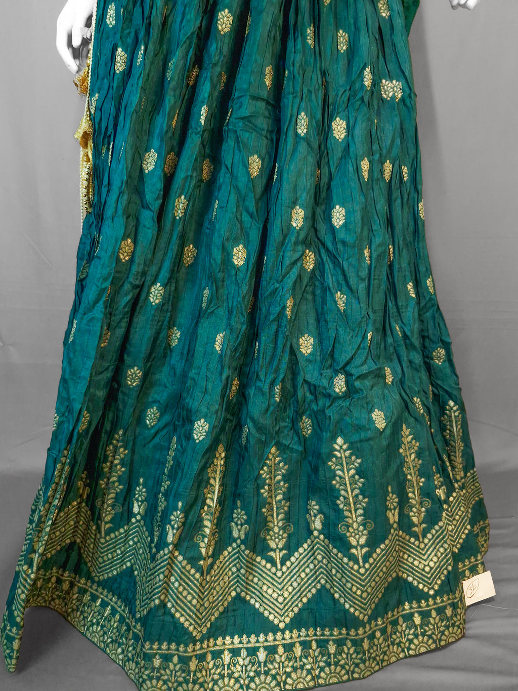 Peacock Green Handloom Silk Bridal Lehenga with Gold Zari Embroidery