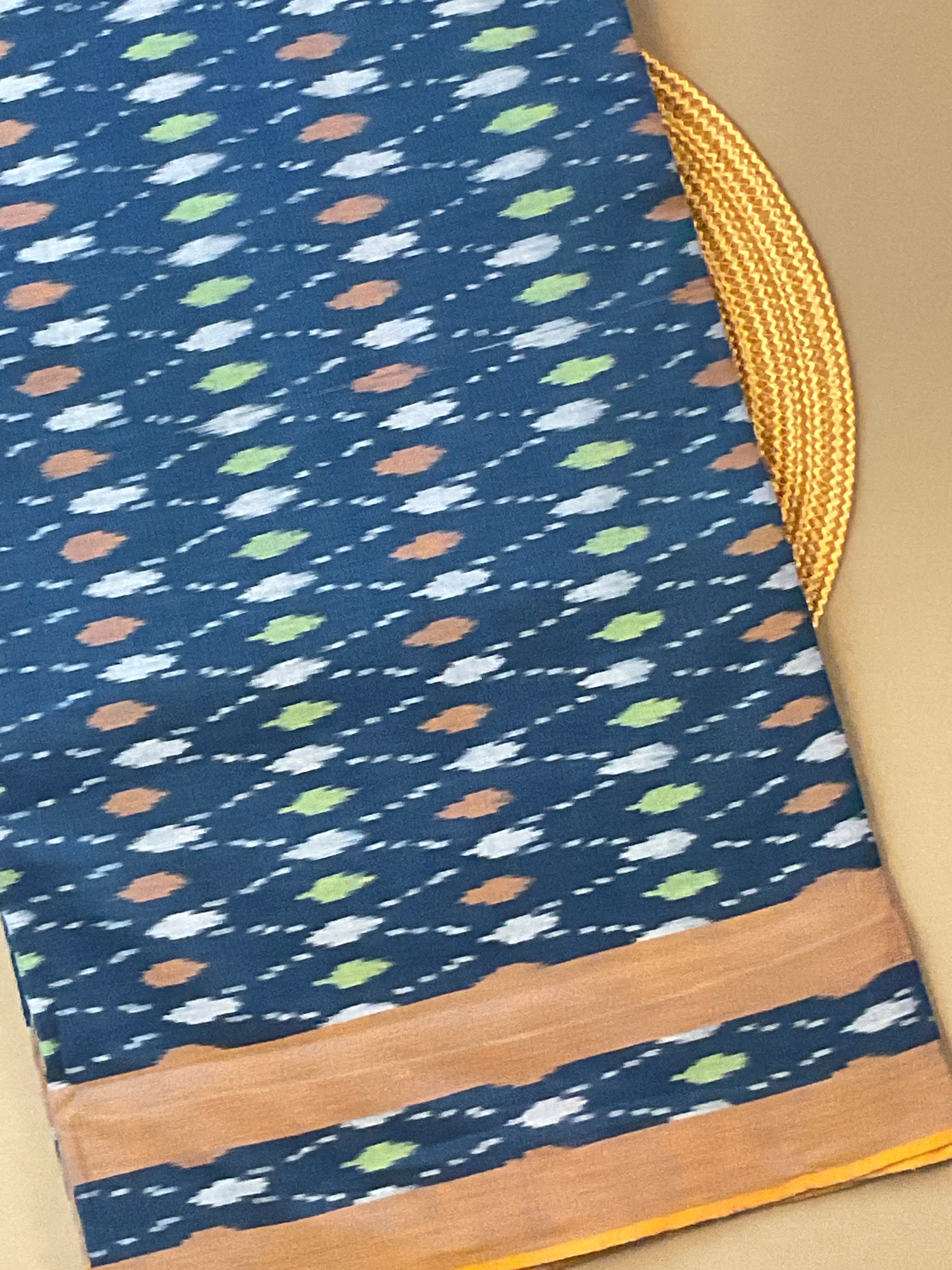 Blue Pochampally Ikat Handloom Cotton Saree with Contrast Pallu – Without Blouse