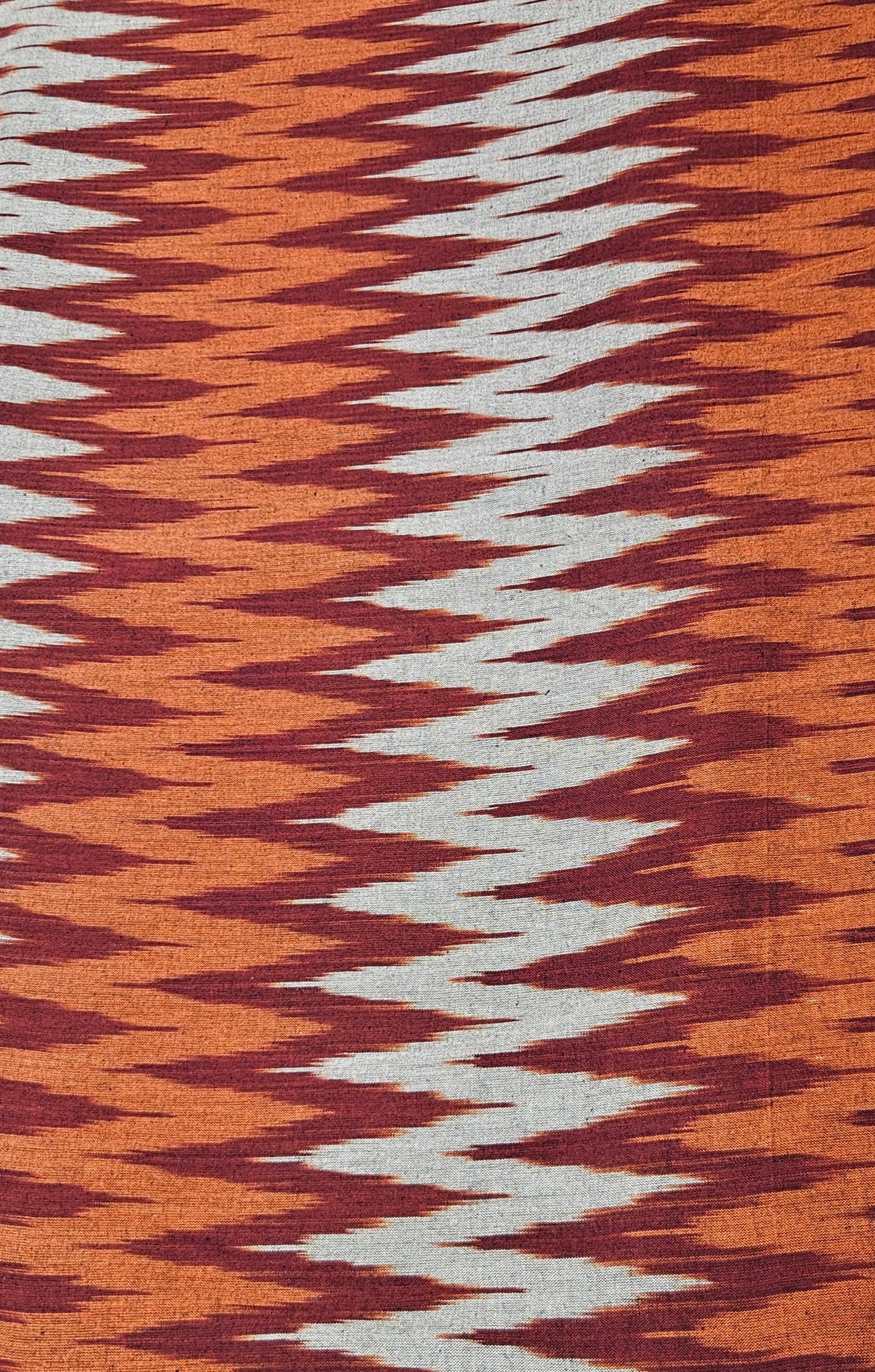 Grey & Orange Multicolour 3D Ikkat Handloom Cotton Fabric (Per Metre)