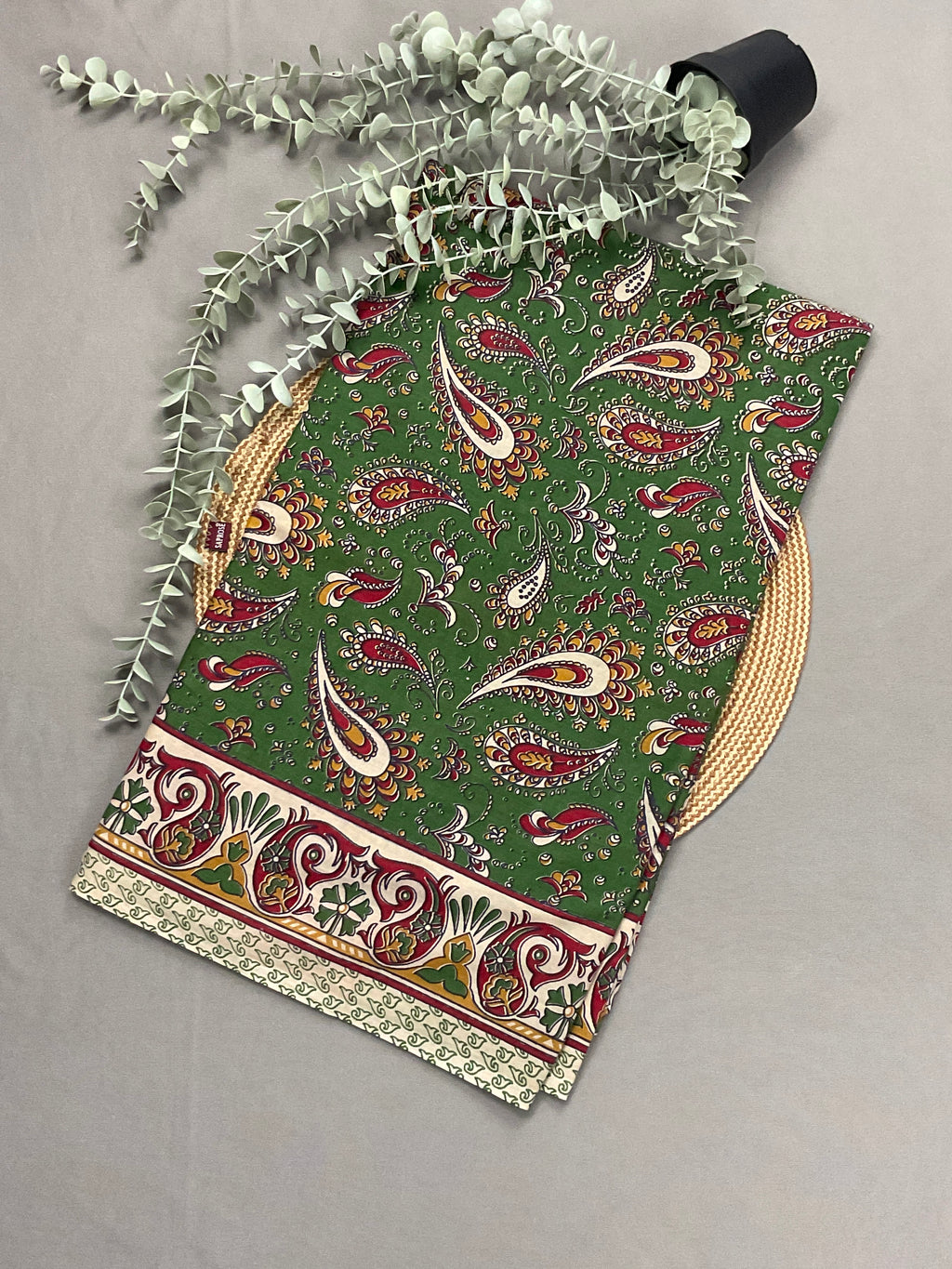 Kalamkari Hand Block Print Mul Cotton Saree – Green | With Blouse Piece
