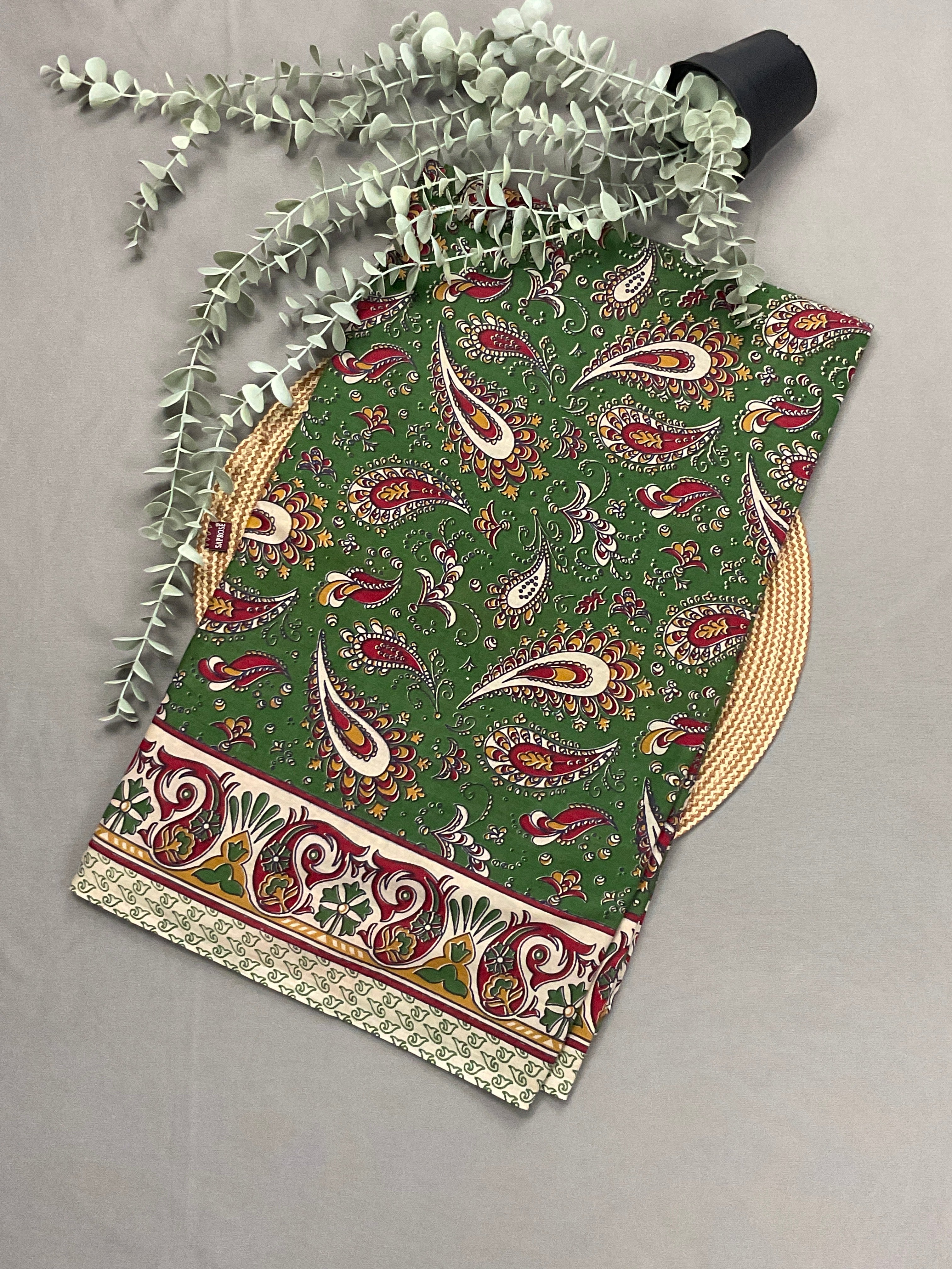 Kalamkari Hand Block Print Mul Cotton Saree – Green | With Blouse Piece