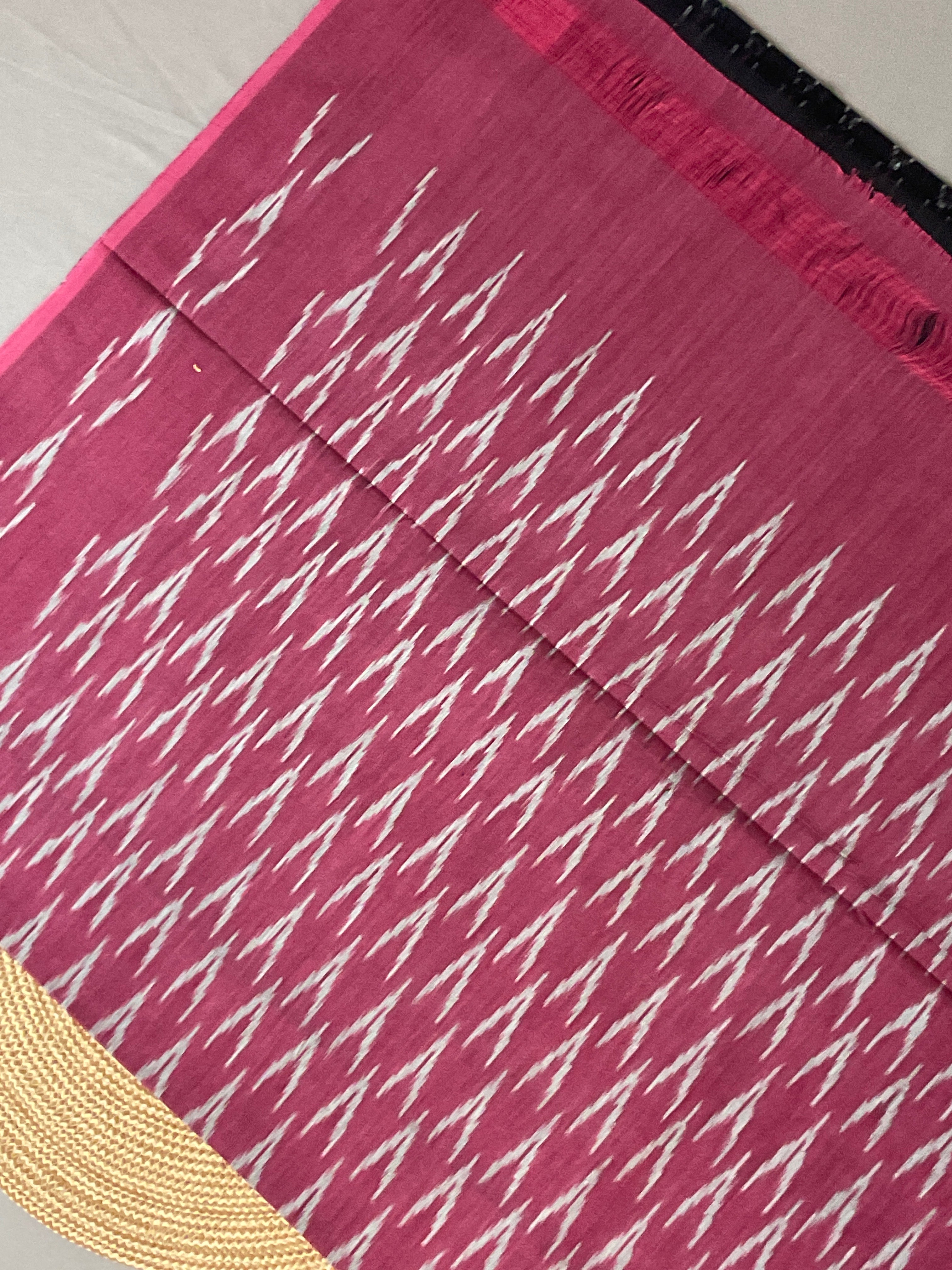Brown Pochampally Ikat Handloom Cotton Saree with Contrast Pallu – Without Blouse (Design 2)