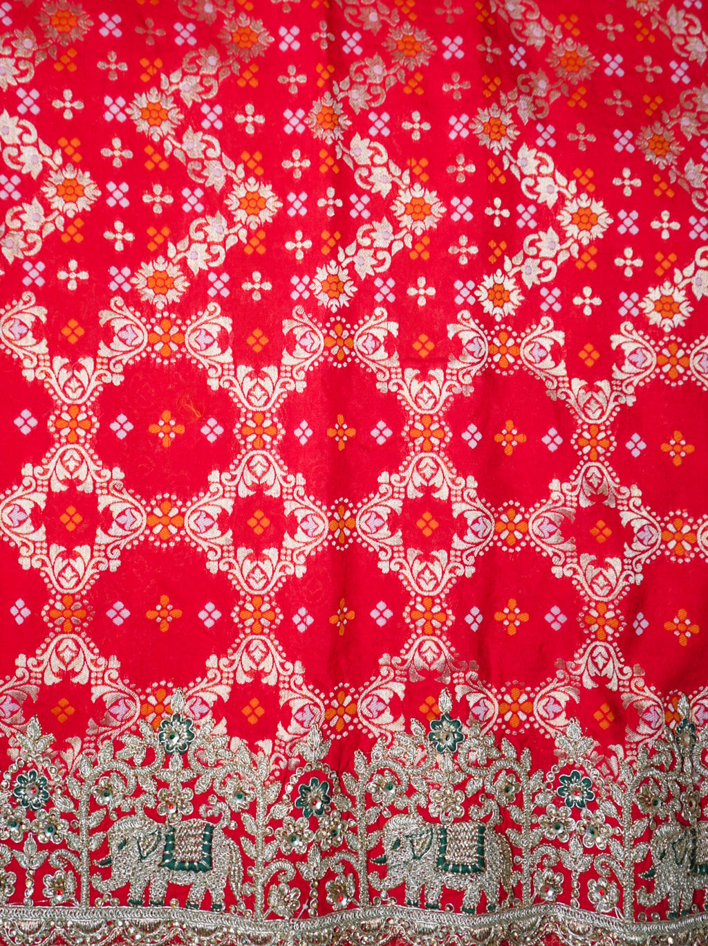Red Bridal Pure Silk Saree – Bandhani Zari Weave with Heavy Elephant Embroidery & Designer Blouse