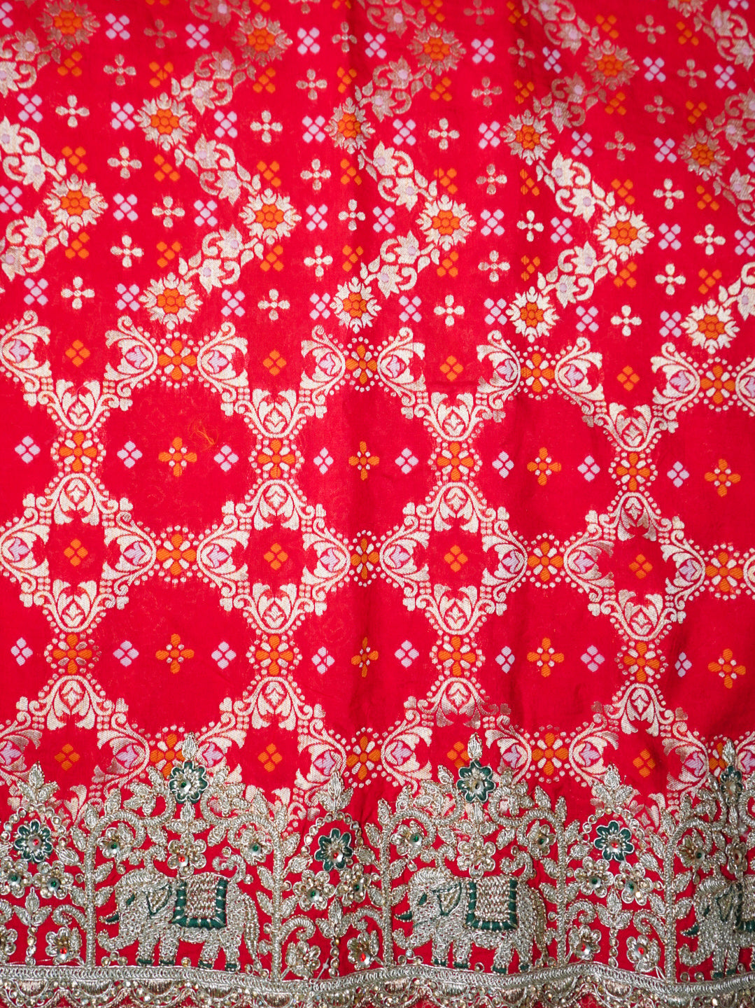 Red Bridal Pure Silk Saree – Bandhani Zari Weave with Heavy Elephant Embroidery & Designer Blouse