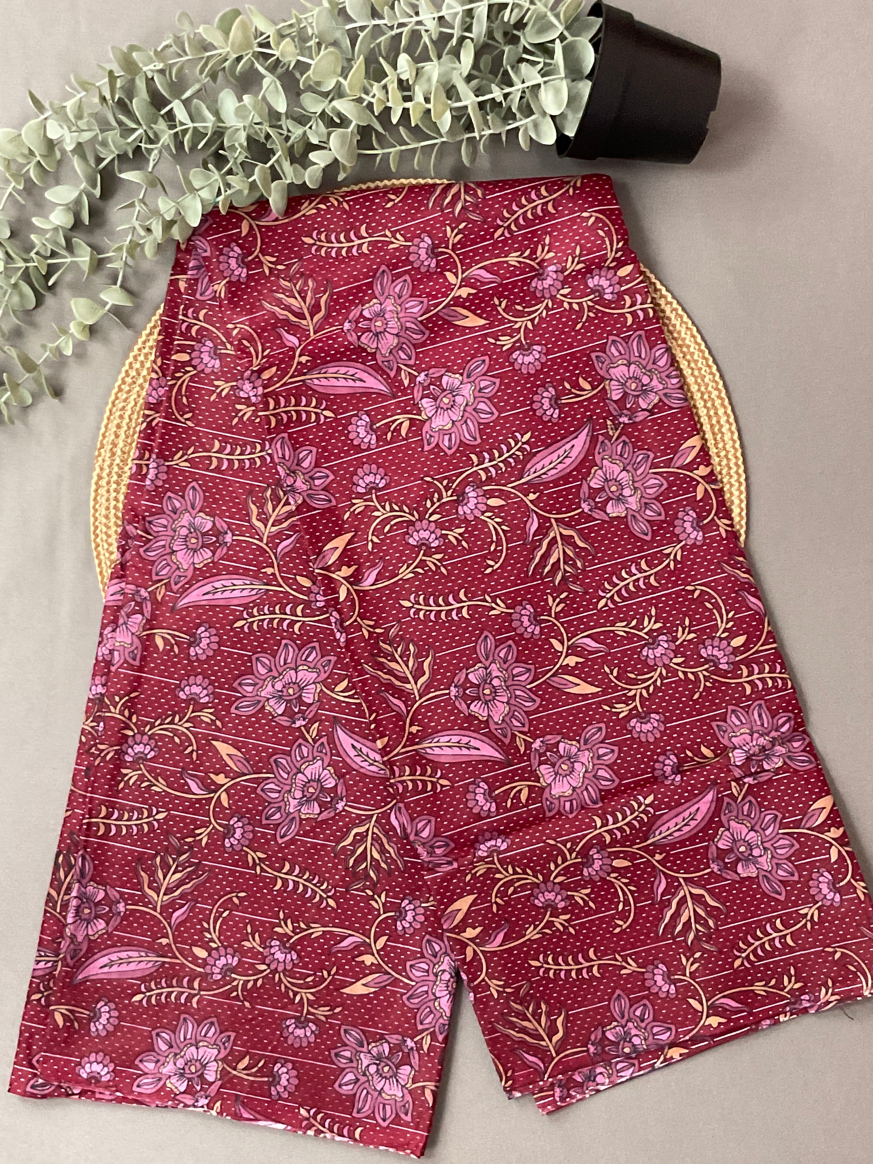 Maroon Red Block Print Cotton Dress Material
