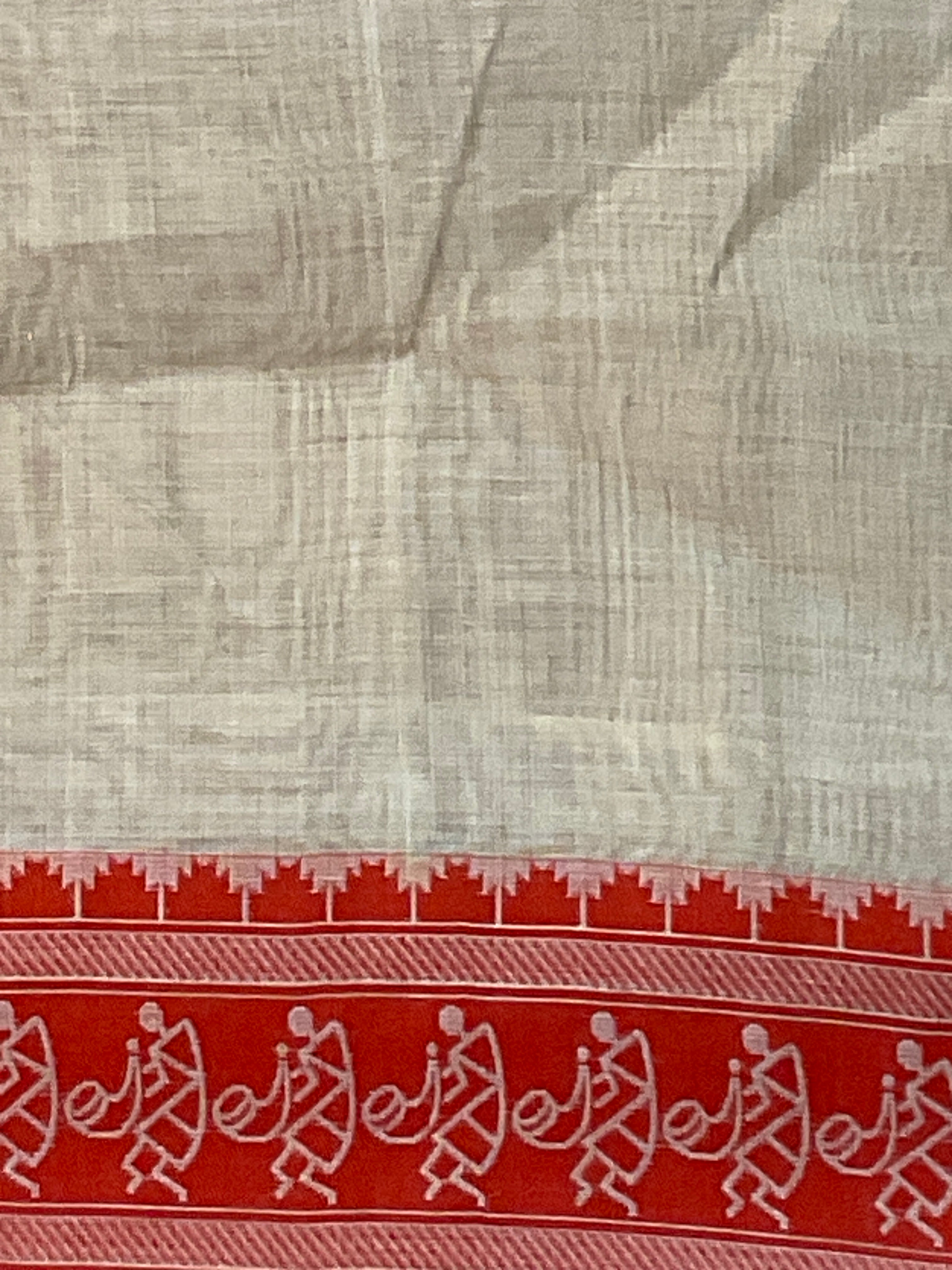 Orange Kalamkari Cotton-Linen Saree