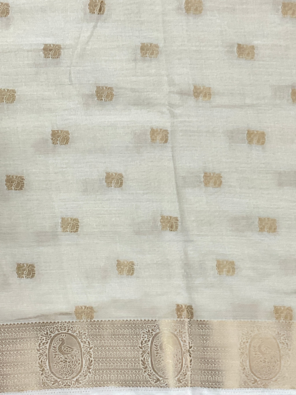 White and gold zari butti silk saree design 2