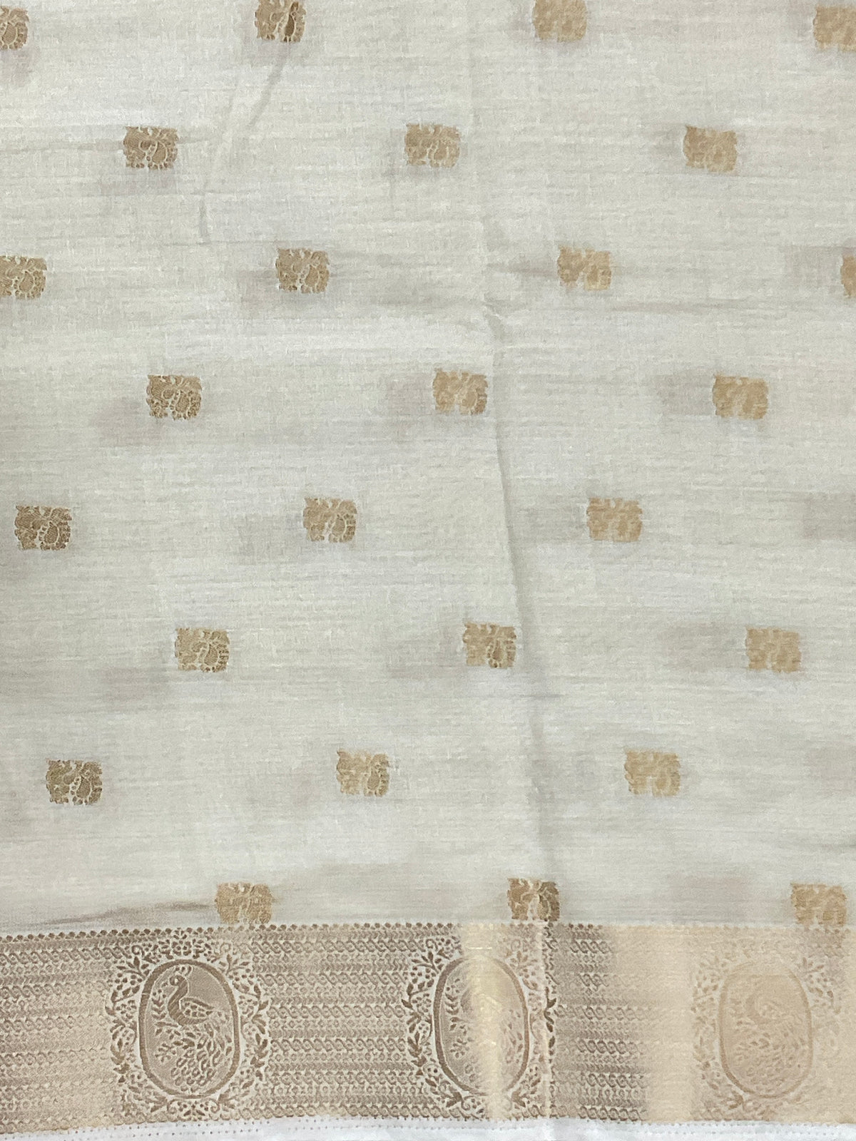White and gold zari butti silk saree design 2