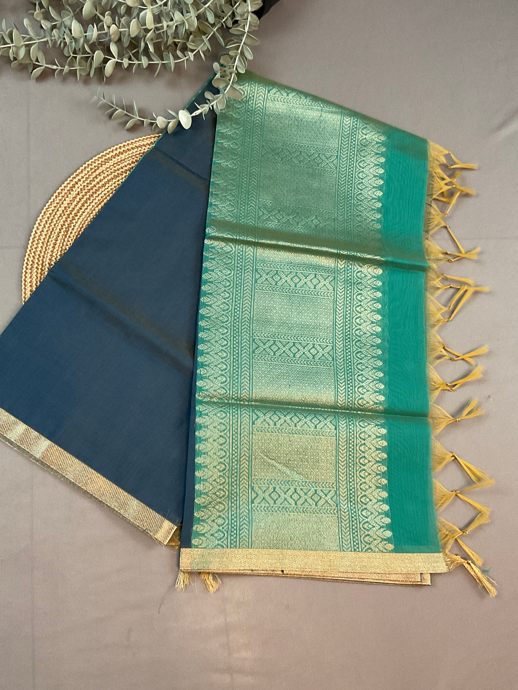 Green Pochampally Zari Dress Material