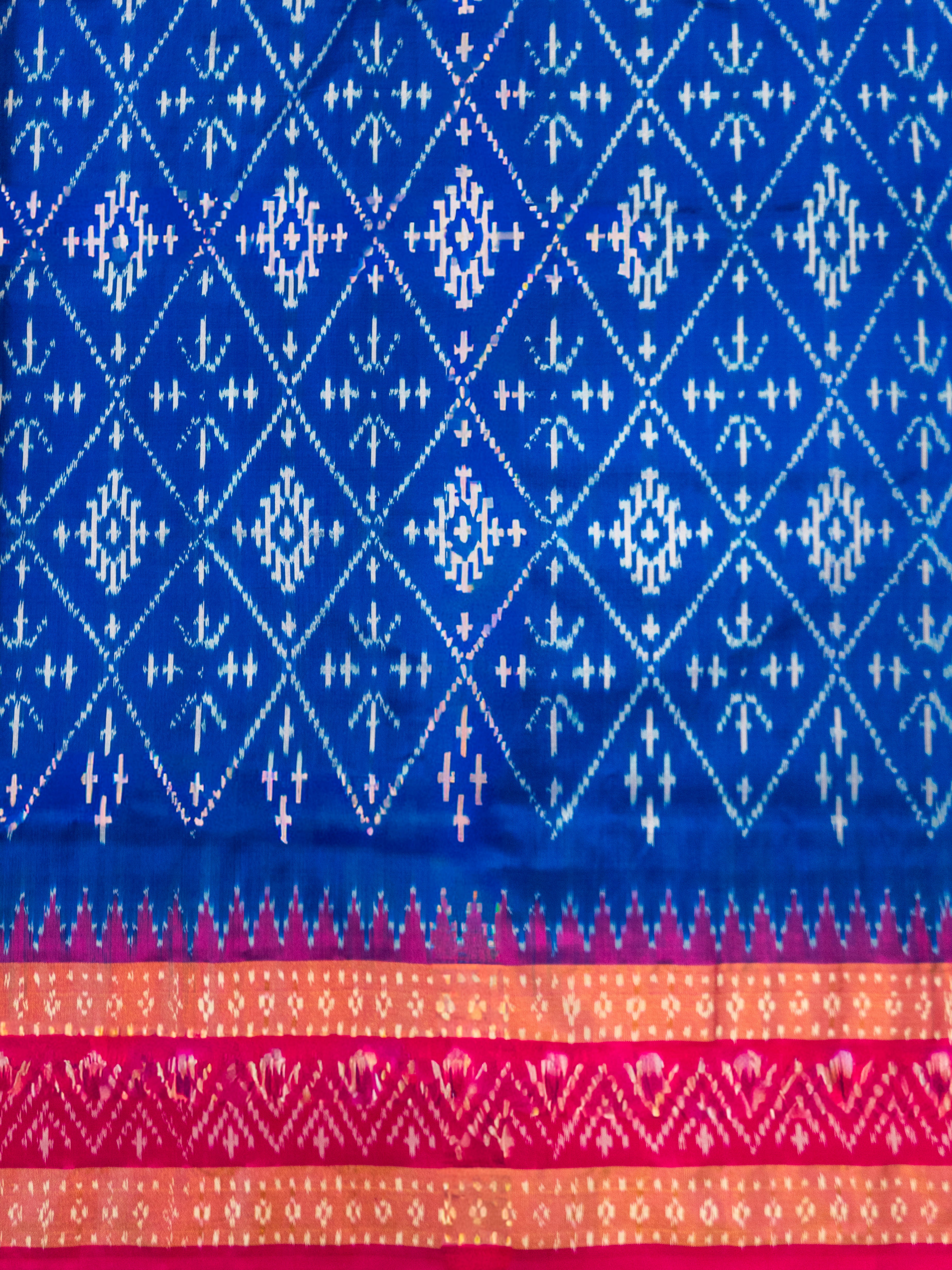 Blue Pochampally White Ikat Saree
