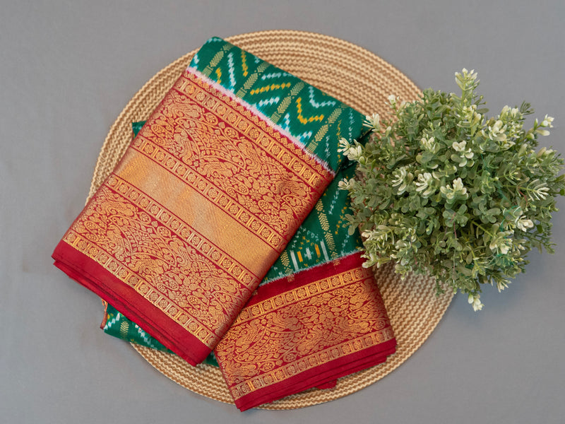 Dark Green Pochampally Kanjivaram Saree
