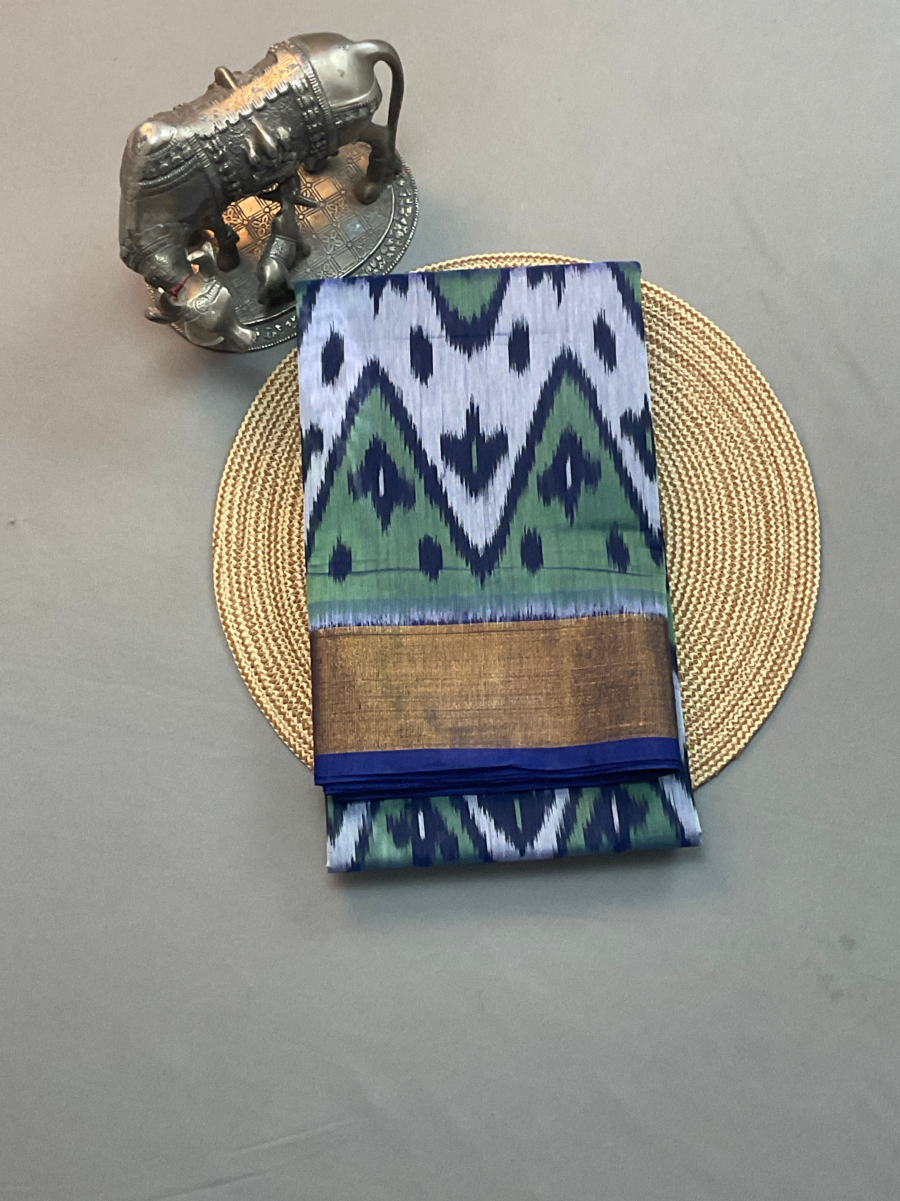 Blue & Green Pochampally Sico Silk Saree