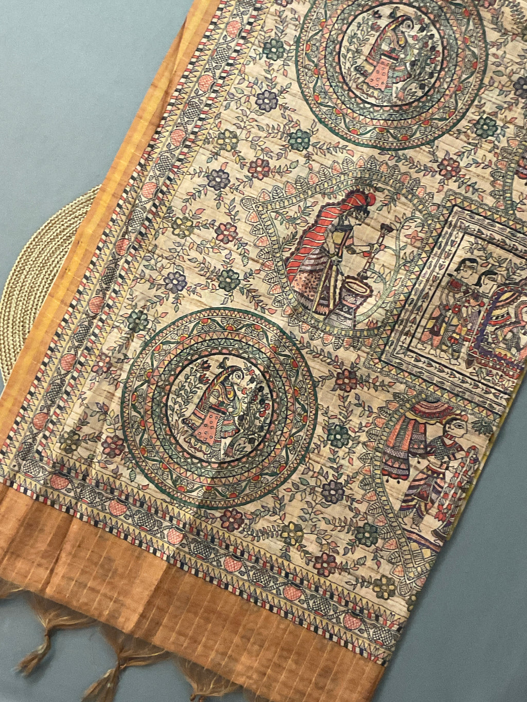 Kalamkari Hand Block Printed Handloom Silk Saree in Yellow with Designer Pallu & Blouse