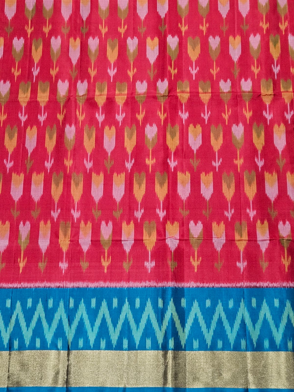 Red Pochampally Lotus Ikat Saree