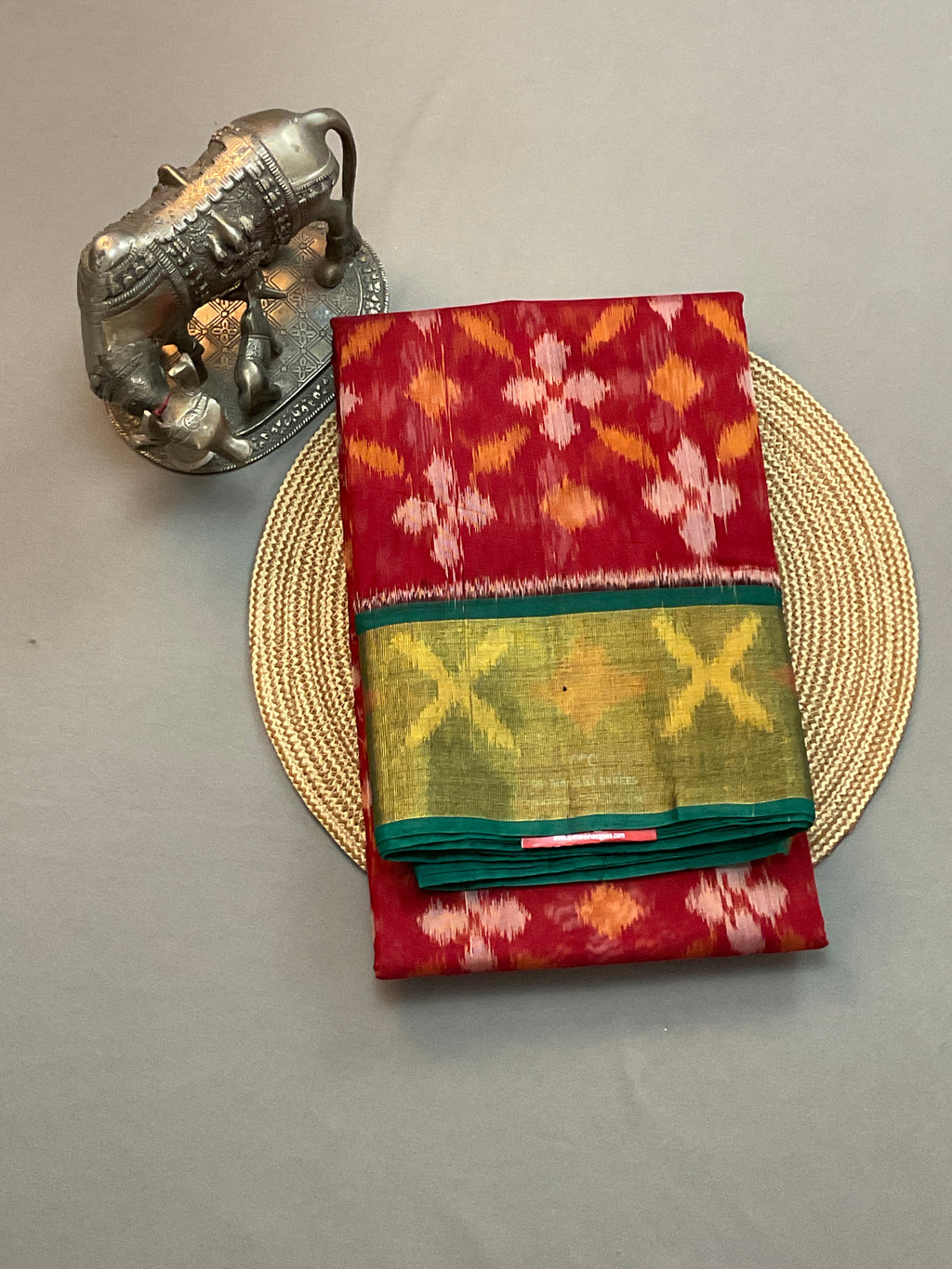 Red & Green Pochampally Sico Silk Saree