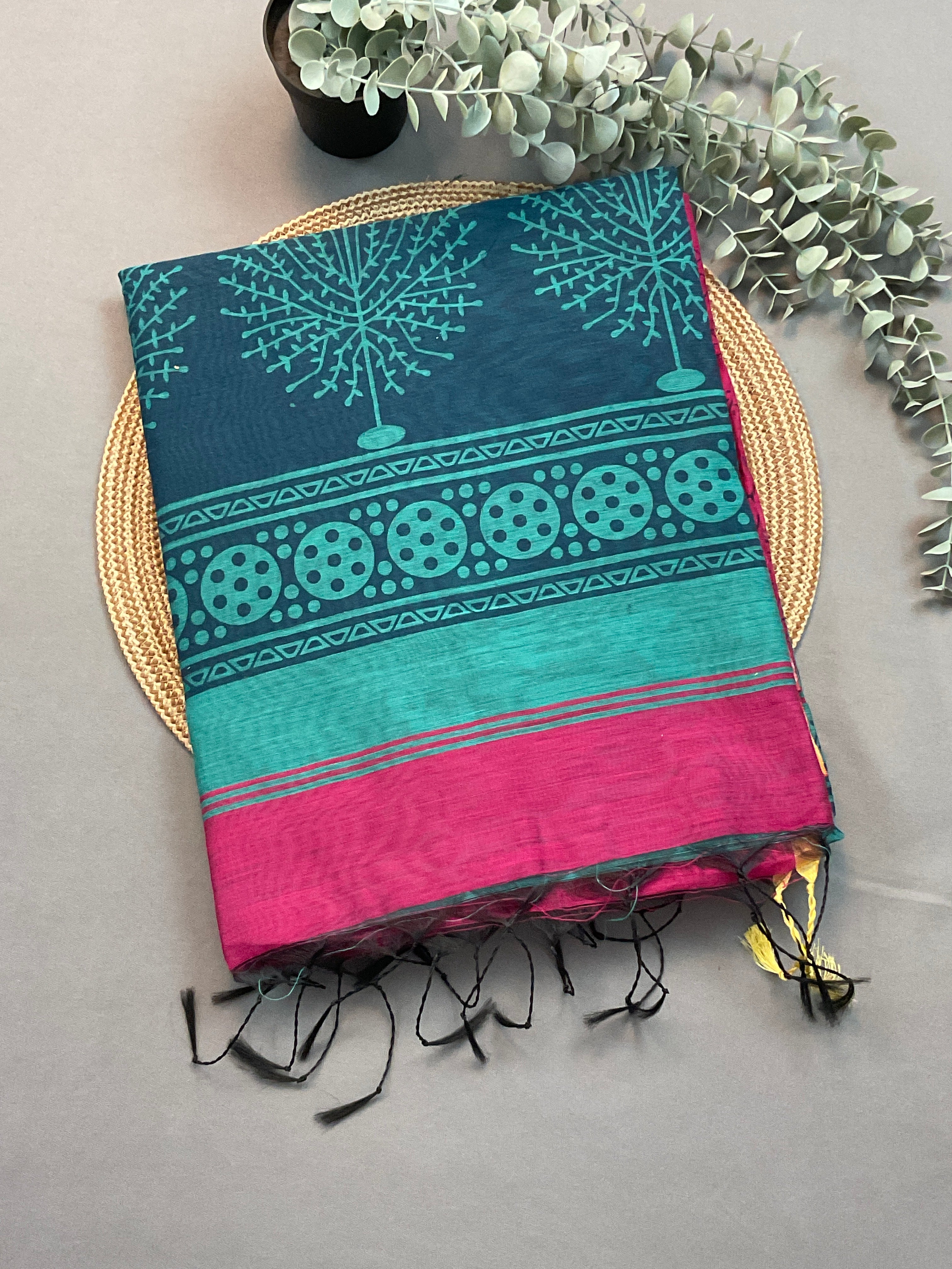 Handloom cotton silk saree in Kalamkari Vareli printing all over with blouse