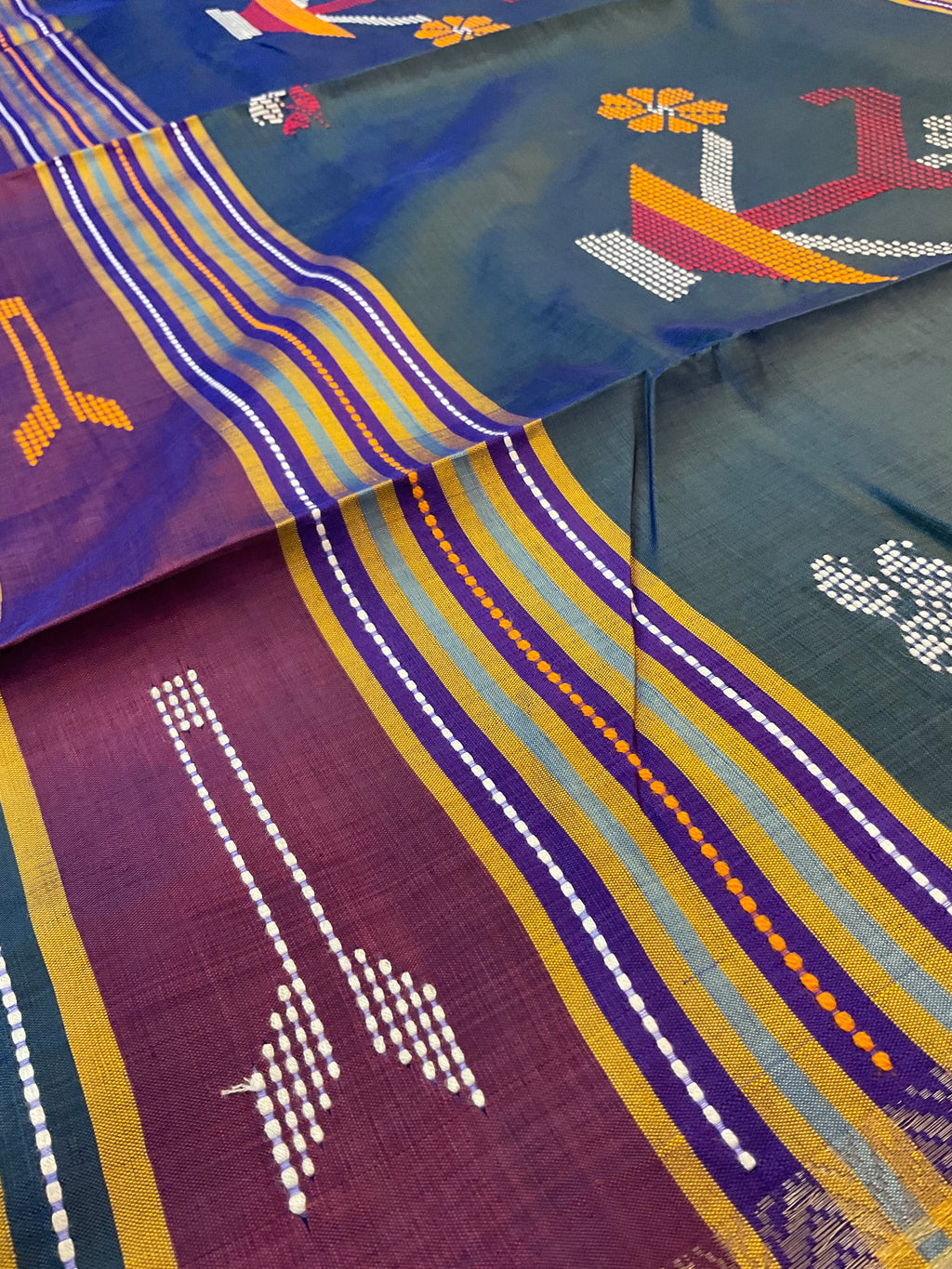 Handwoven Pure Silk Saree in Blue with Rich Weave Pallu, Contrast Border & Blouse